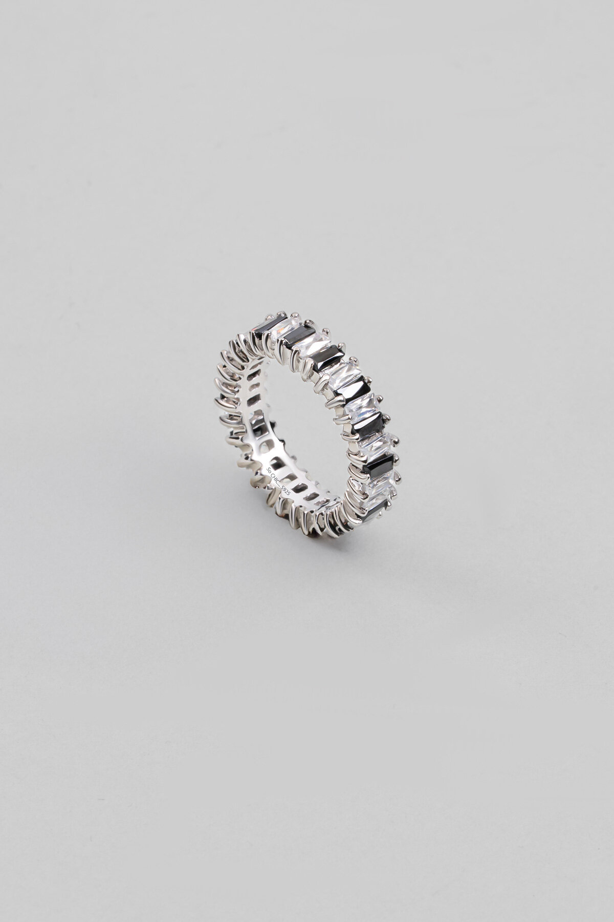 Baget Kesim 18 Ayar Beyaz Altın Kaplama Gümüş Yüzük