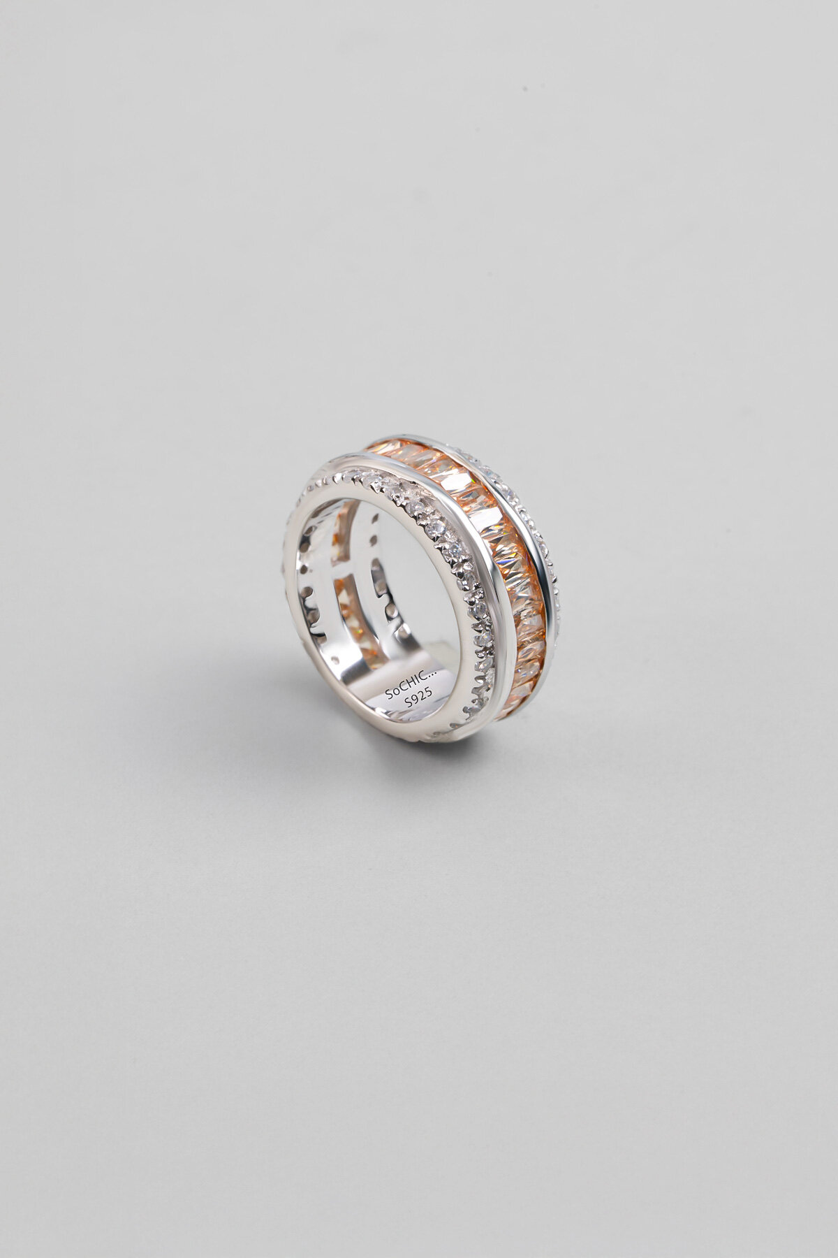 Renkli Taşlı 18 Ayar Beyaz Altın Kaplama Gümüş Tamtur Yüzük