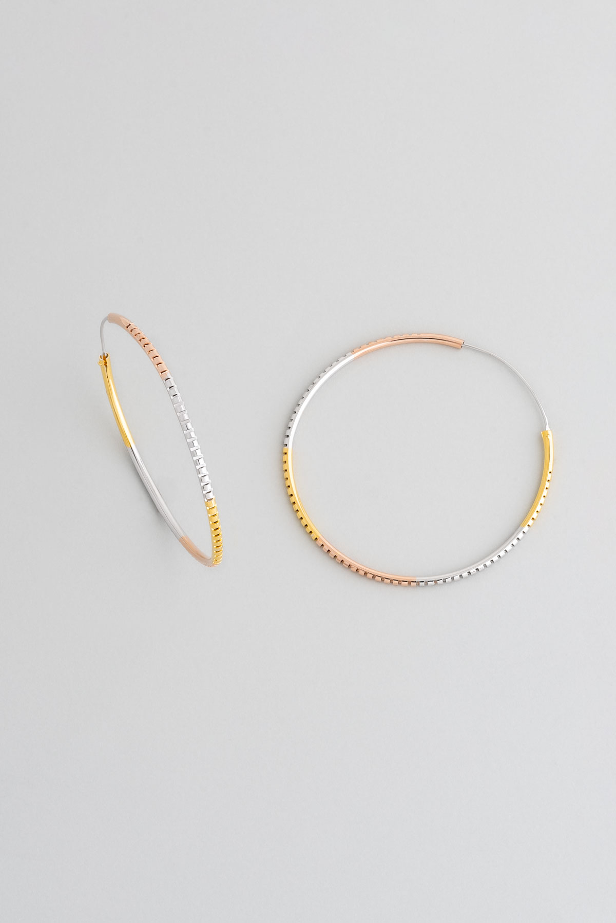 Modern Design 18 Carat Mixed Gold Plated Silver Hoop Earrings