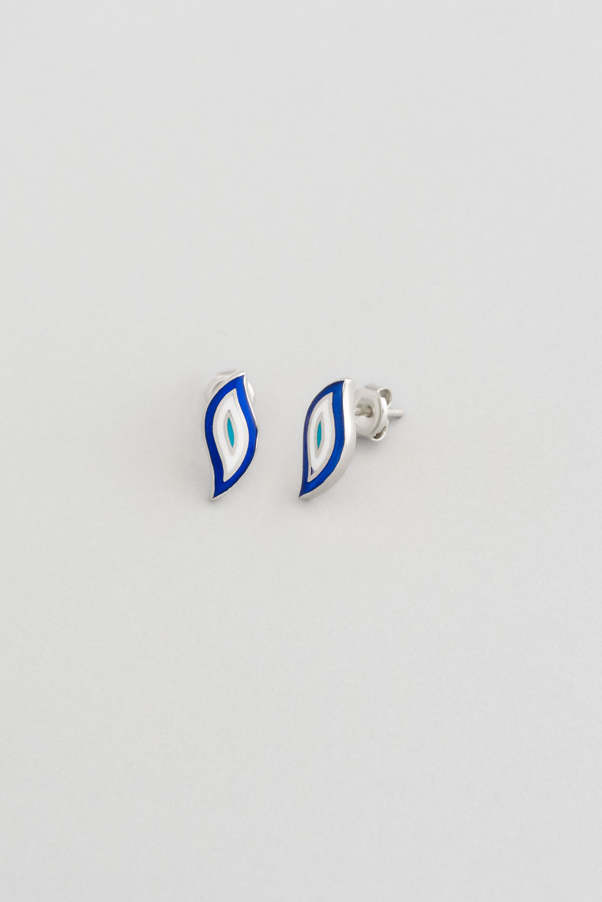 18K White Gold Plated Silver Minimal Earring with Evil Eye Figure