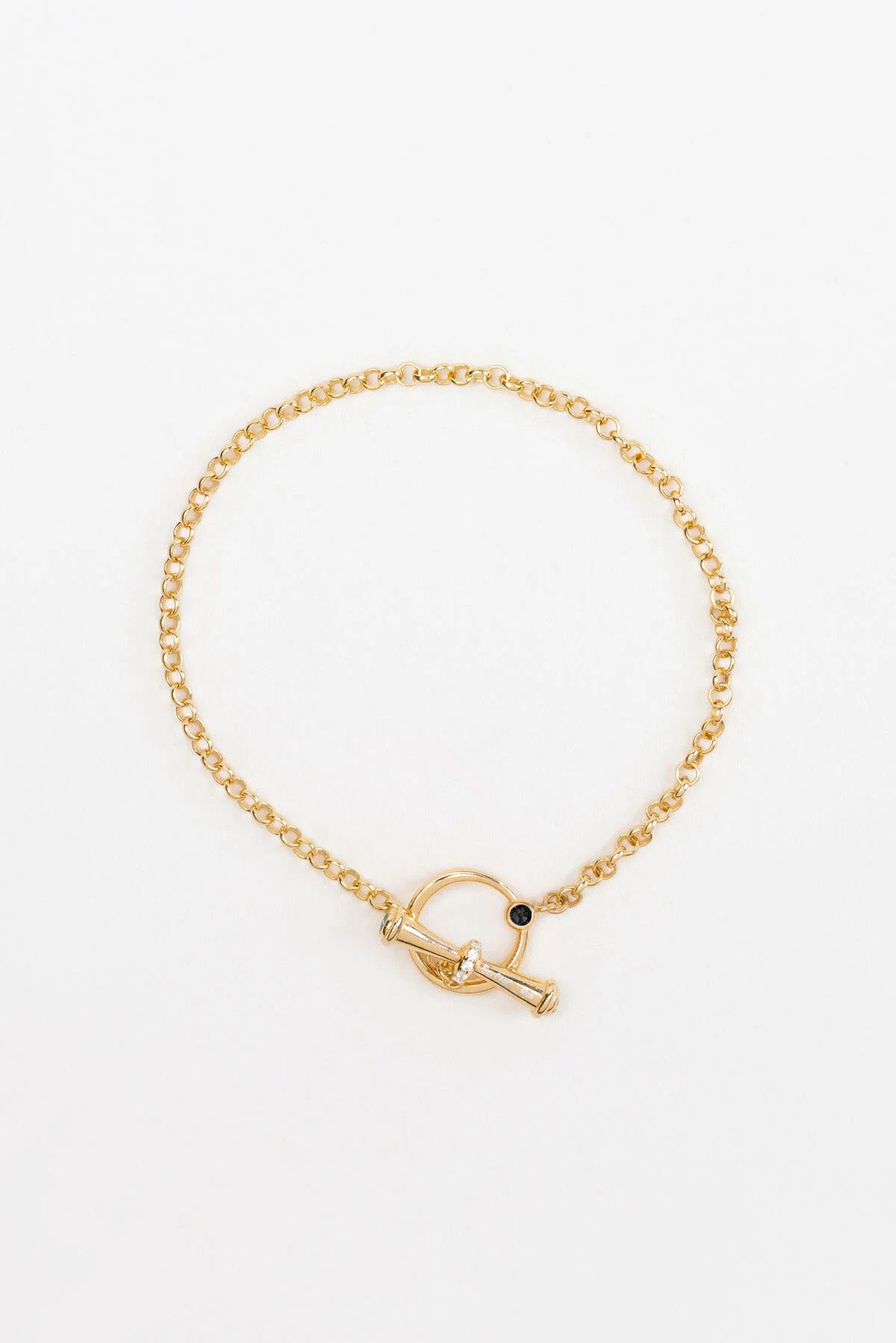 18 Karat Yellow Gold Plated Silver Chain Bracelet with Black Stone Detail