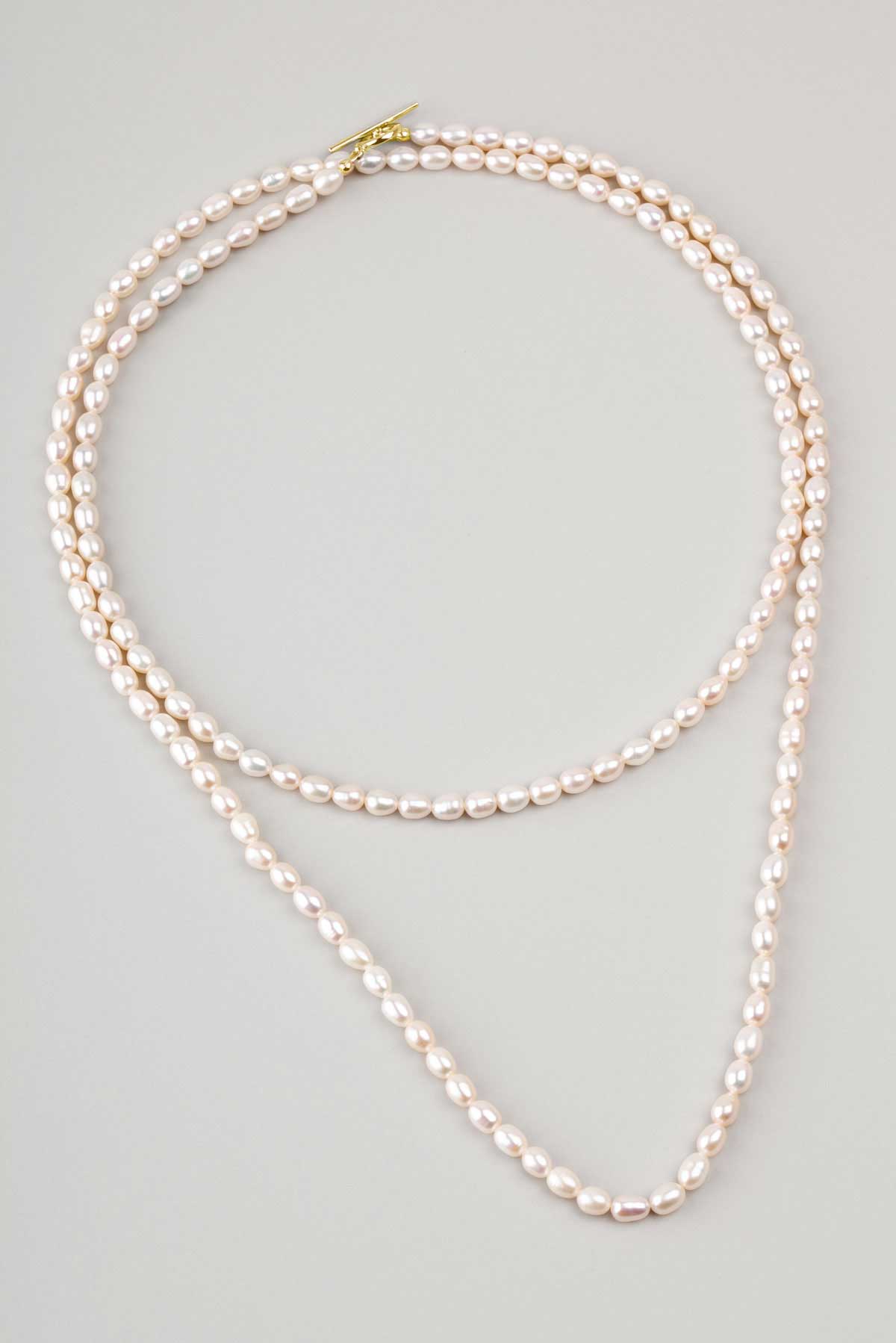 White Pearl 18 Karat Yellow Gold Plated 100 Cm Silver Long Necklace