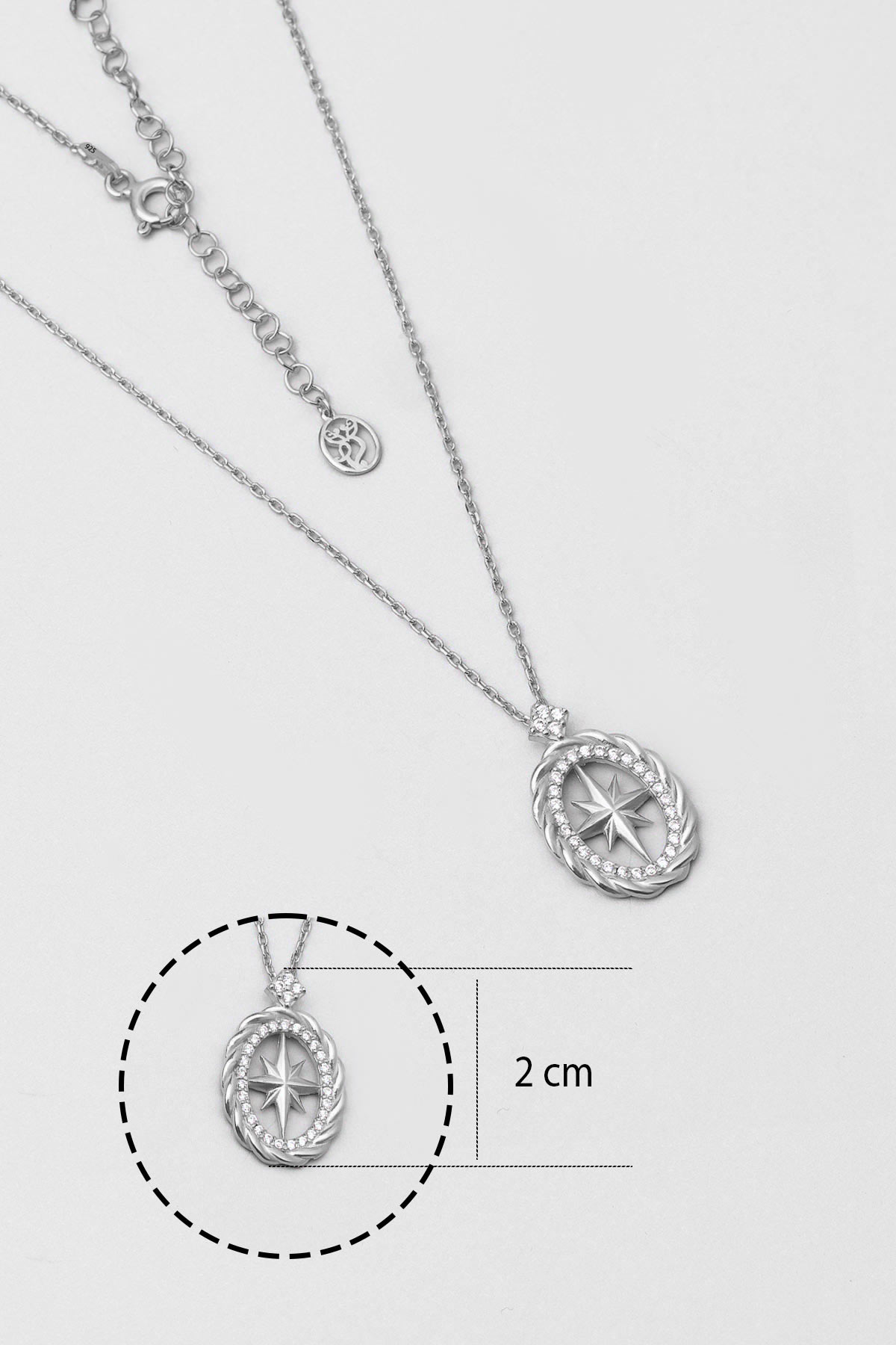 Resim Özgürlük Yıldızı 18 Ayar Beyaz Altın Kaplama 45 Cm Gümüş Minimal Kolye