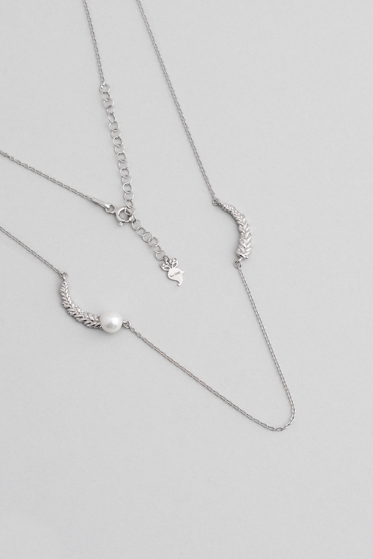 Pearl Leaf 18K White Gold Plated Silver Minimal Necklace