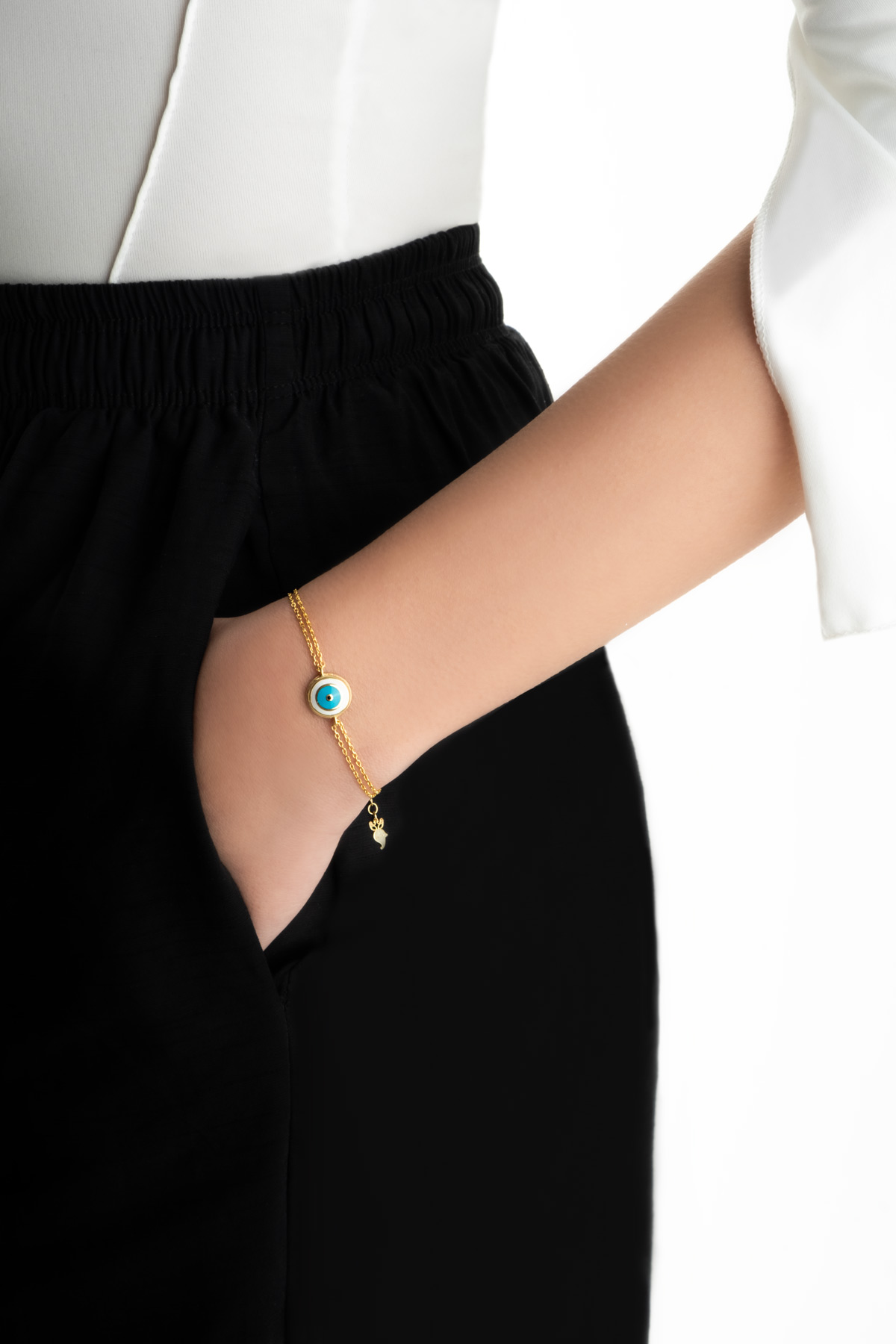 Ra'nın Gözü 18 Ayar Sarı Altın Kaplama 19 Cm Gümüş Bileklik 1161670144_3