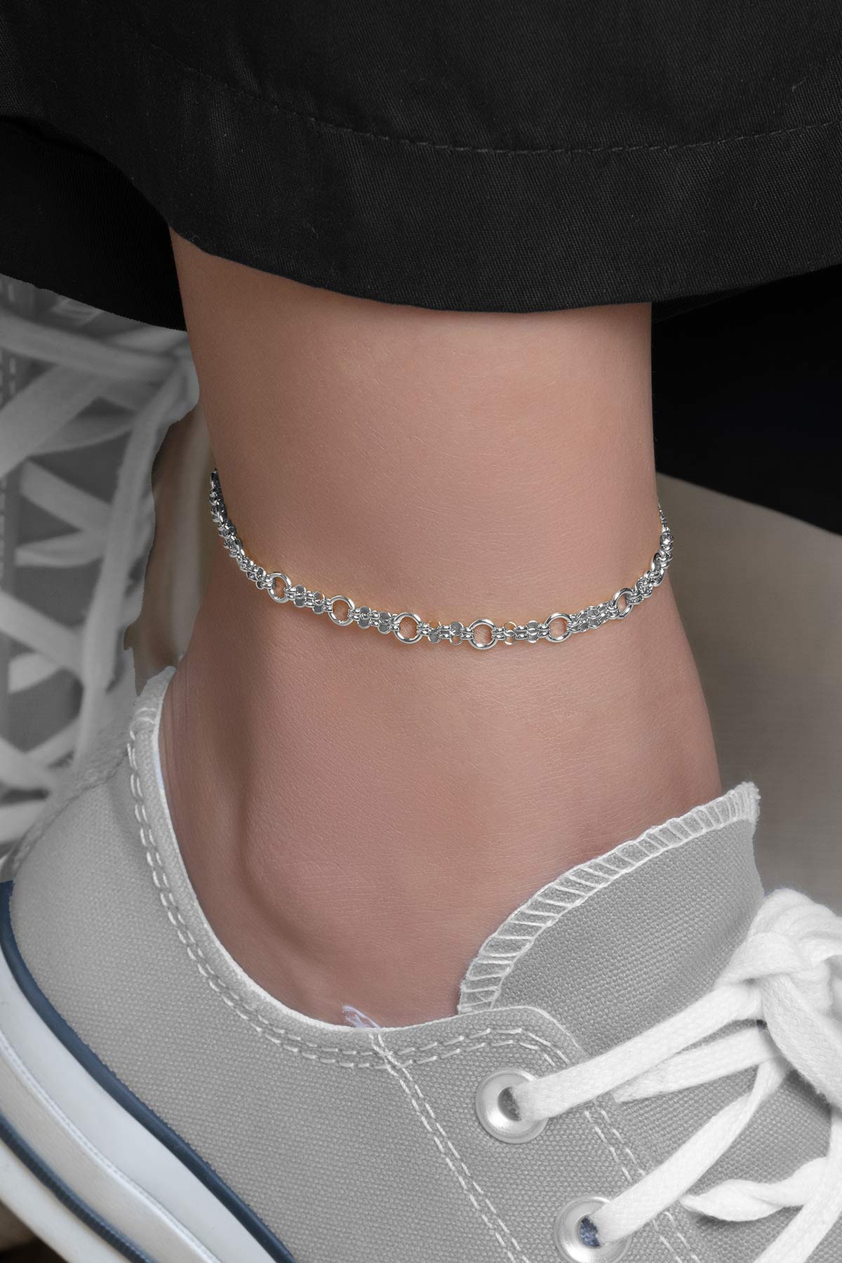Resim Örgü Model 18 Ayar Beyaz Altın Kaplama 24 Cm Gümüş Hal Hal