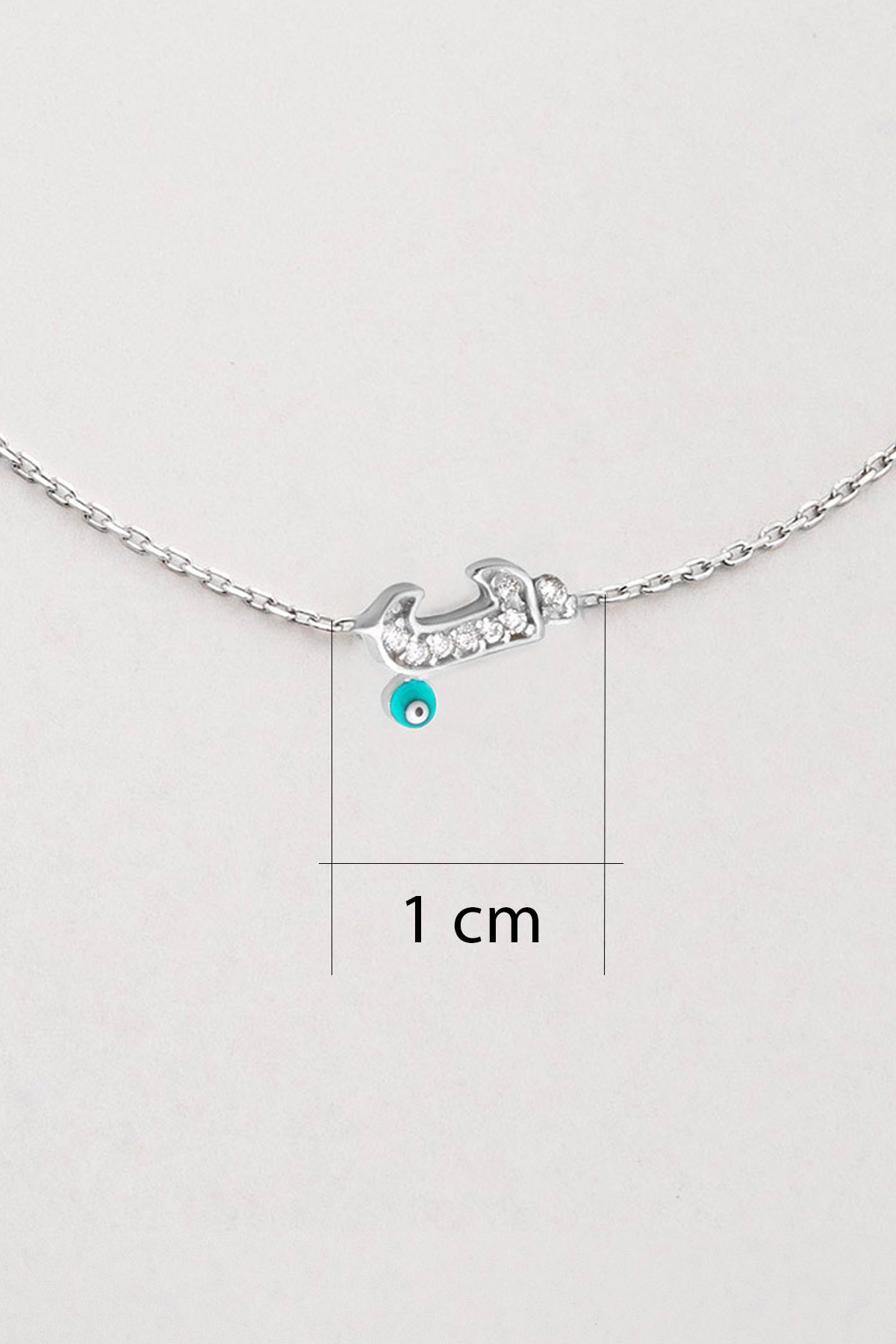 Resim J Harfi 18 Ayar Beyaz Altın Kaplama 19 Cm Gümüş Nazar Bileklik
