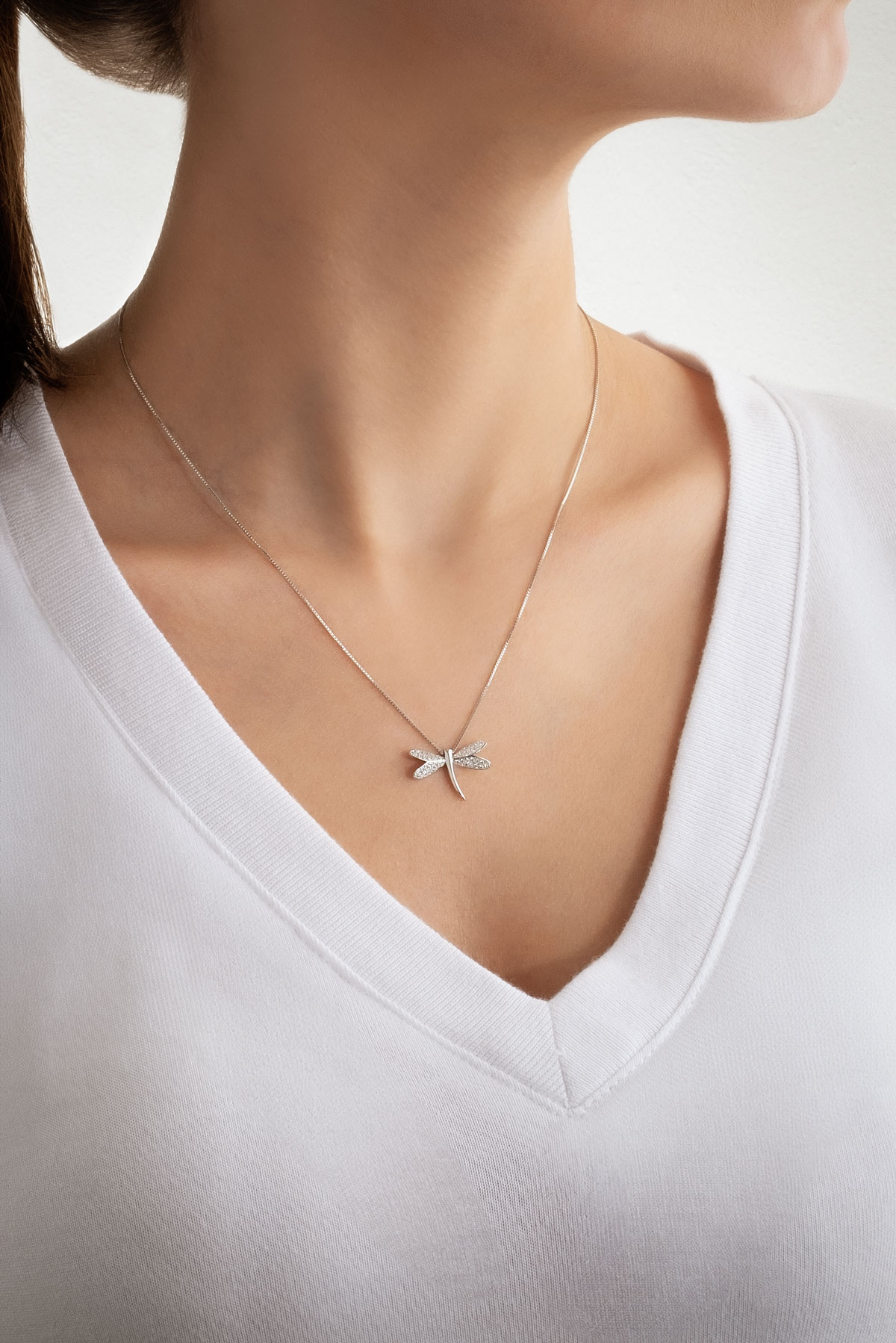 Resim Uğurlu Yusufçuk 18 Ayar Beyaz Altın Kaplama 45 Cm Gümüş Minimal Kolye
