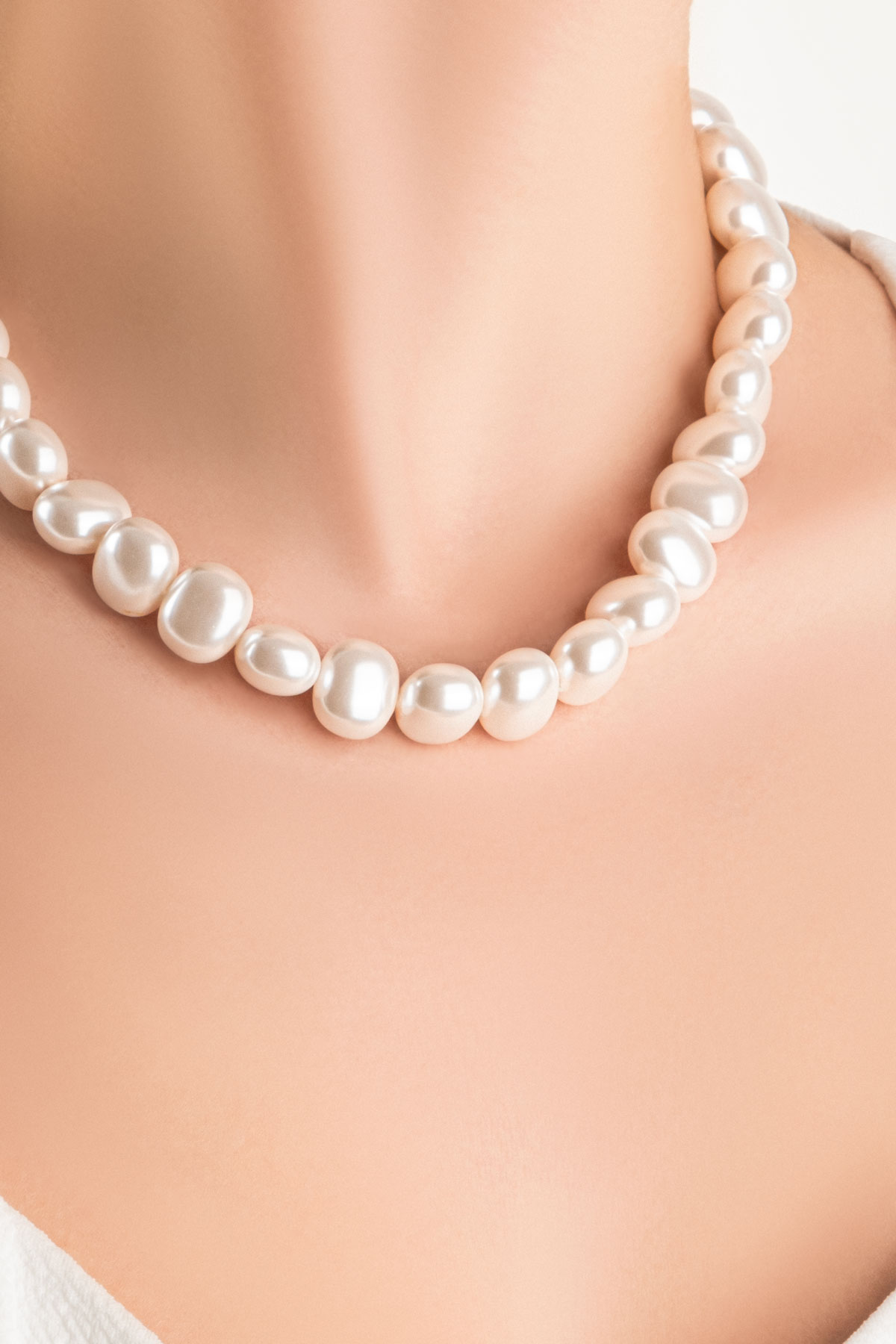 Resim Diana 18 Ayar Beyaz Altın Kaplama 47 Cm Gümüş İnci Kolye