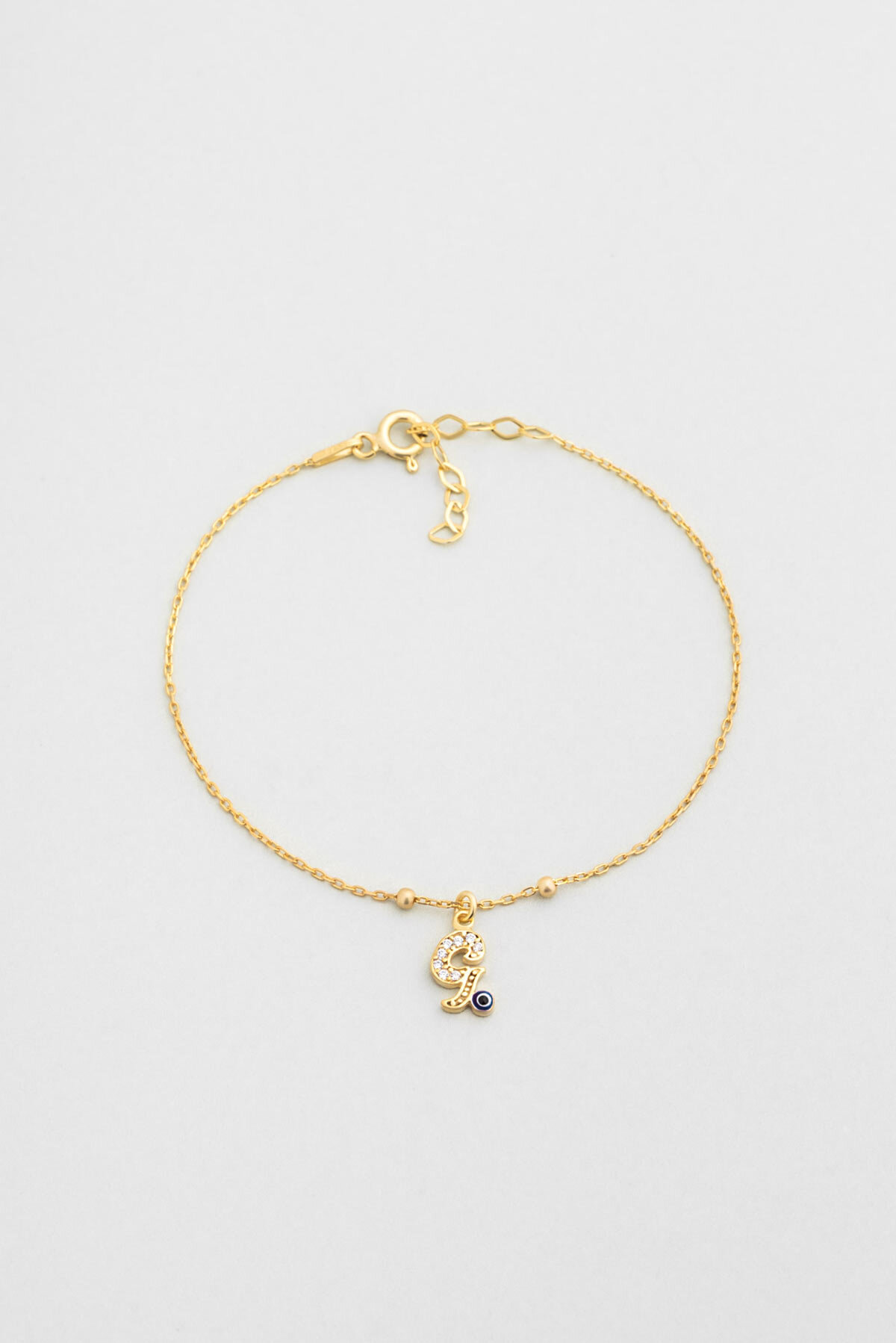 G Harfi 18 Ayar Sarı Altın Kaplama 19 Cm Gümüş Nazar Bileklik