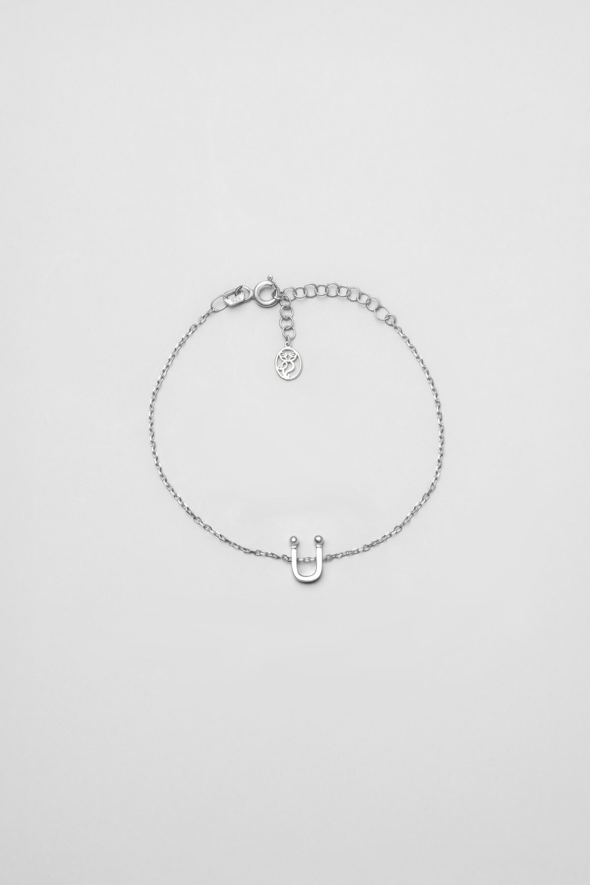 My Story Ü Harfi 18 Ayar Beyaz Altın Kaplama 18 Cm Gümüş Bileklik