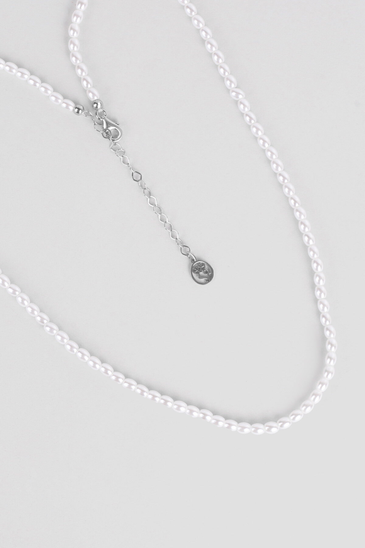 Beyaz İnci 18 Ayar Beyaz Altın Kaplama 43 Cm Gümüş Kolye