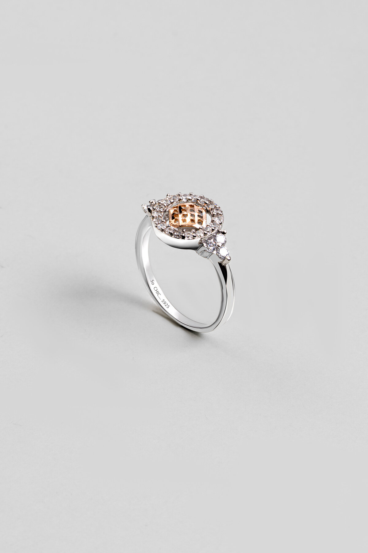 Vintage 18 Ayar Rose ve Beyaz Altın Kaplama Gümüş Yüzük