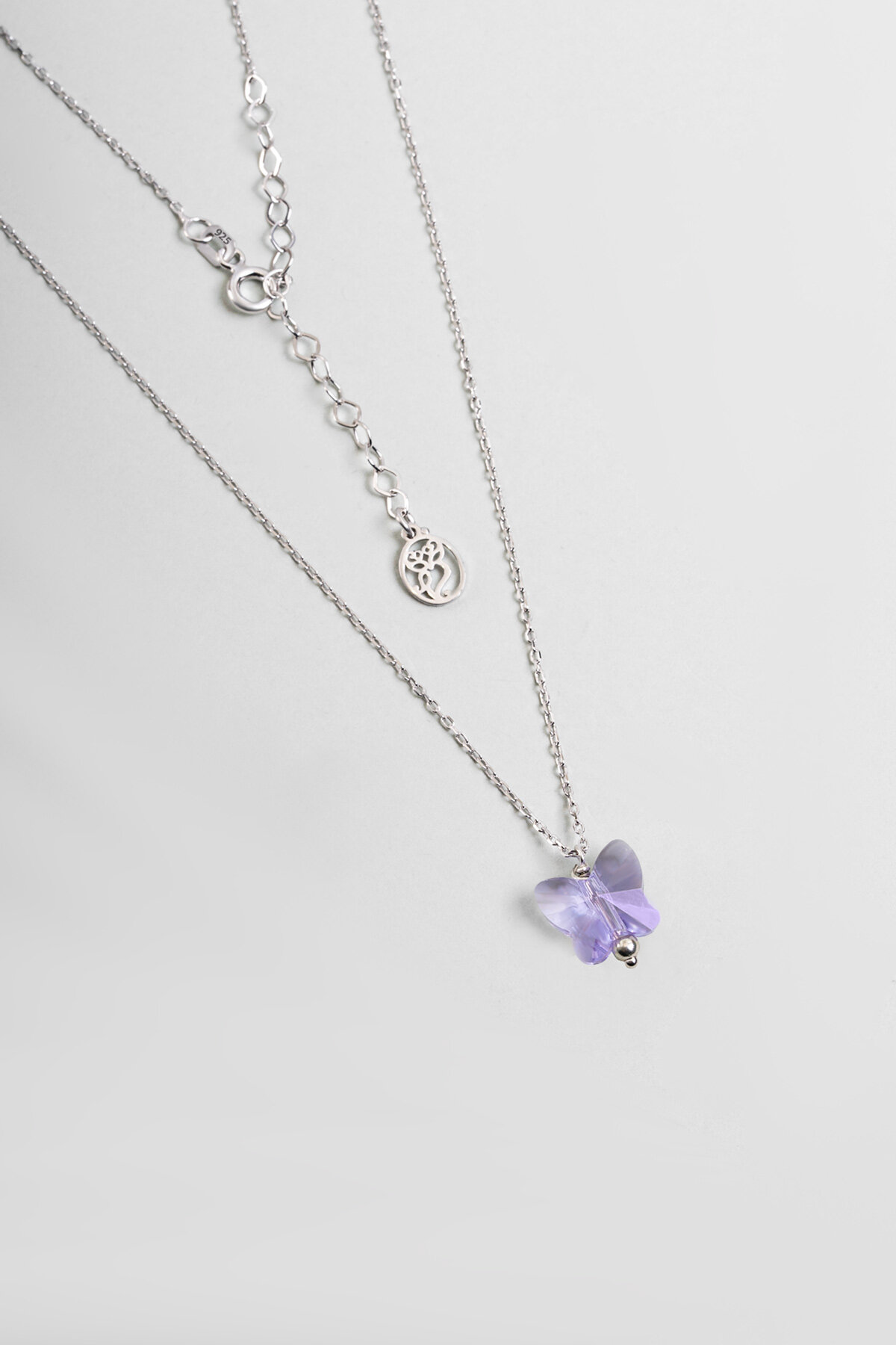 Özgür Kelebek 18 Ayar Beyaz Altın Kaplama 45 Cm Gümüş Kolye