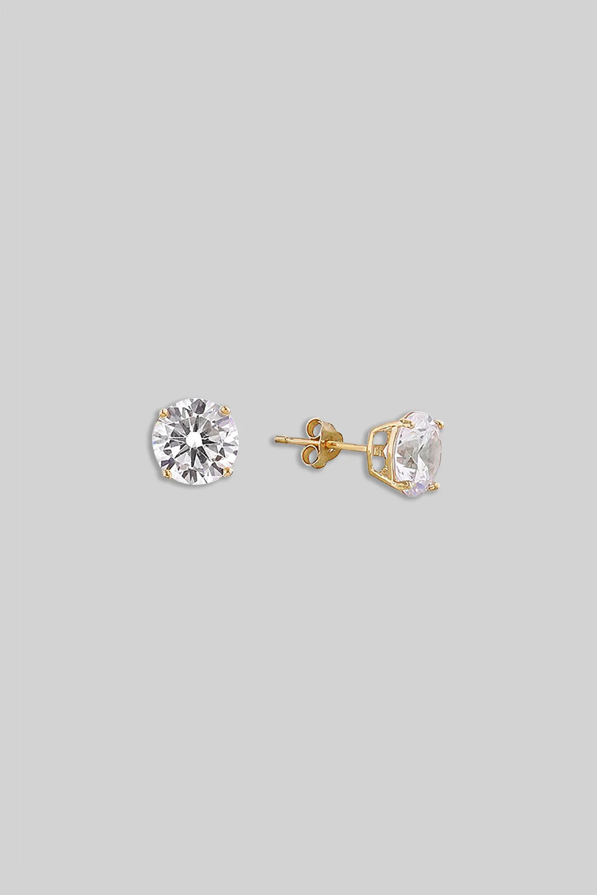 Solitaire 7mm 18K Yellow Gold Plated Silver Earring