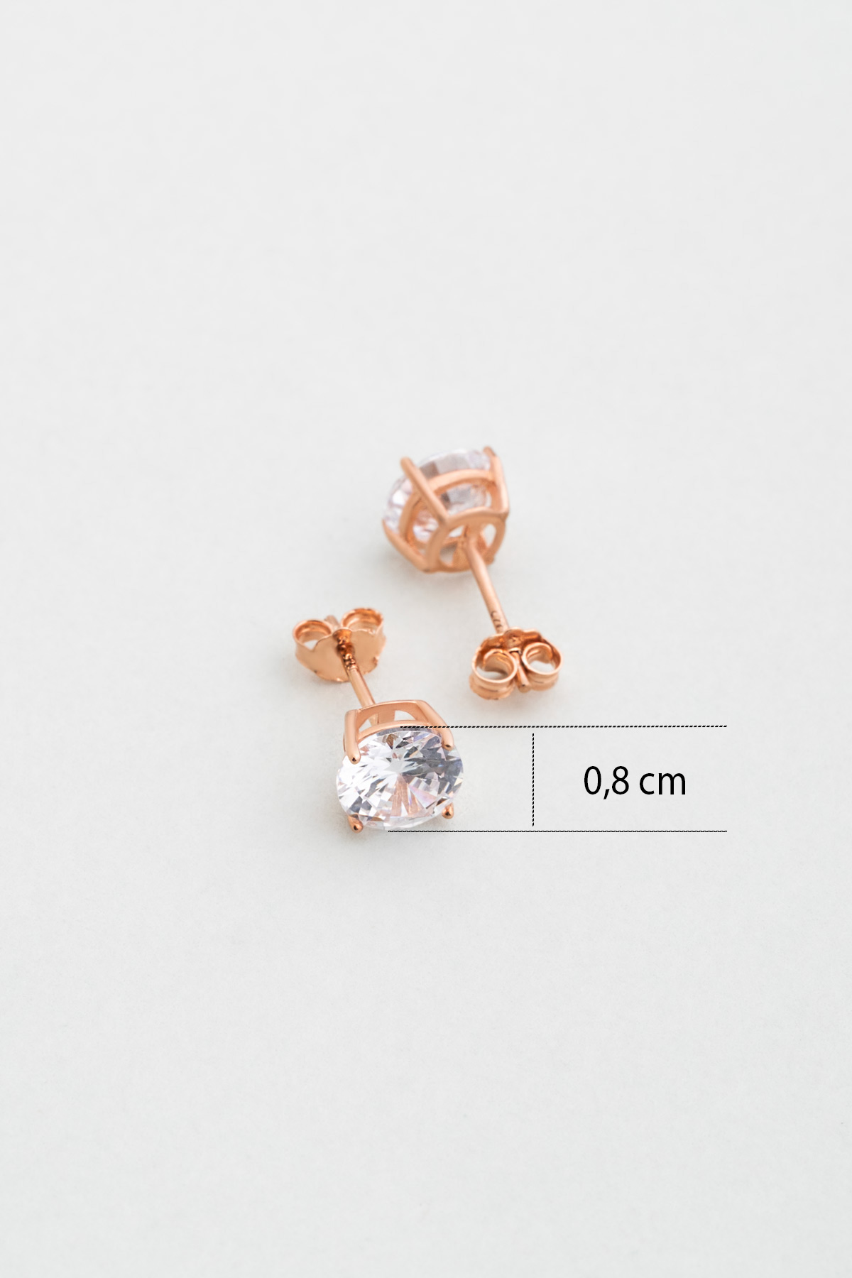 Resim 18 Ayar Rose Altın Kaplama Gümüş 8 MM TekTaş Küpe