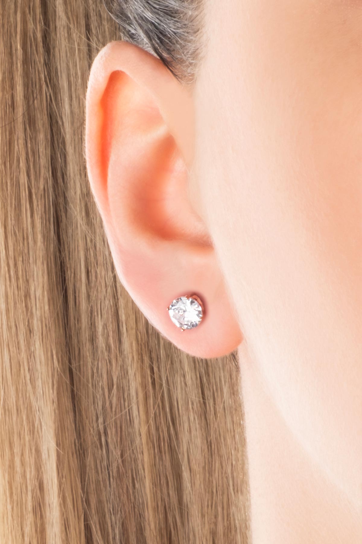 Resim 18 Ayar Rose Altın Kaplama Gümüş 8 MM TekTaş Küpe