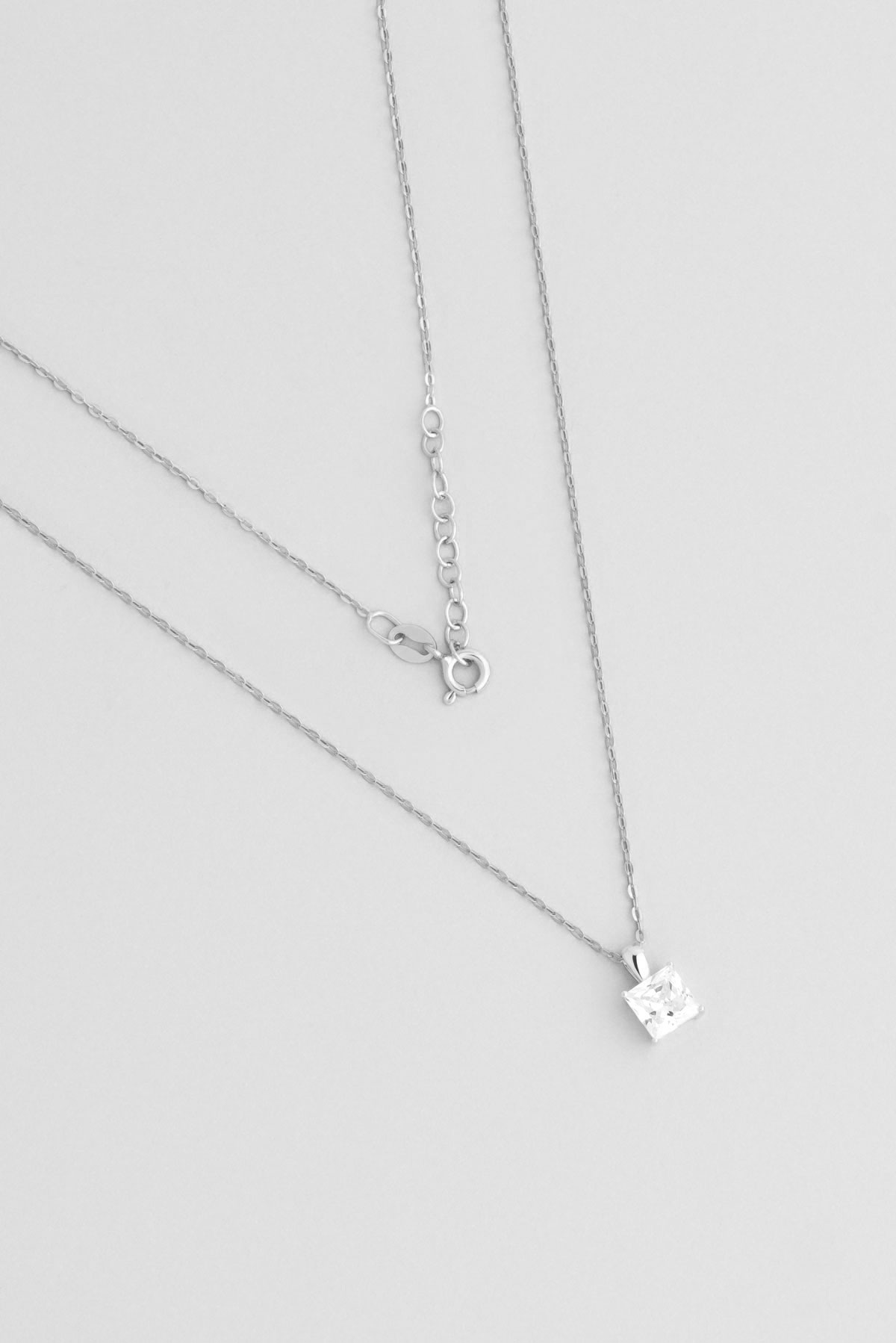 Princess Cut 6mm 18K White Gold Plated Silver Solitaire Necklace