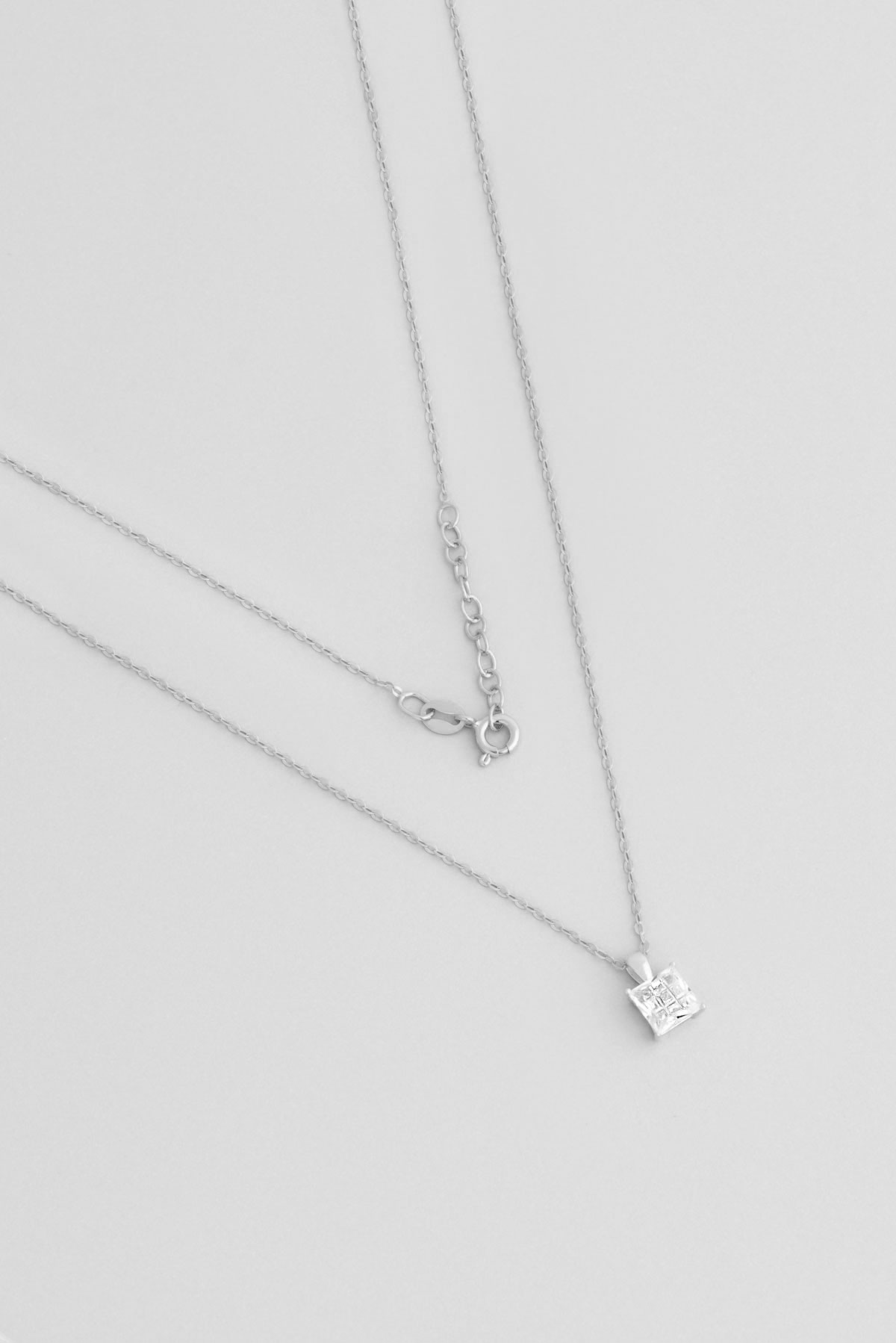  Square Cut 18 Karat White Gold Plated Silver Minimal Necklace