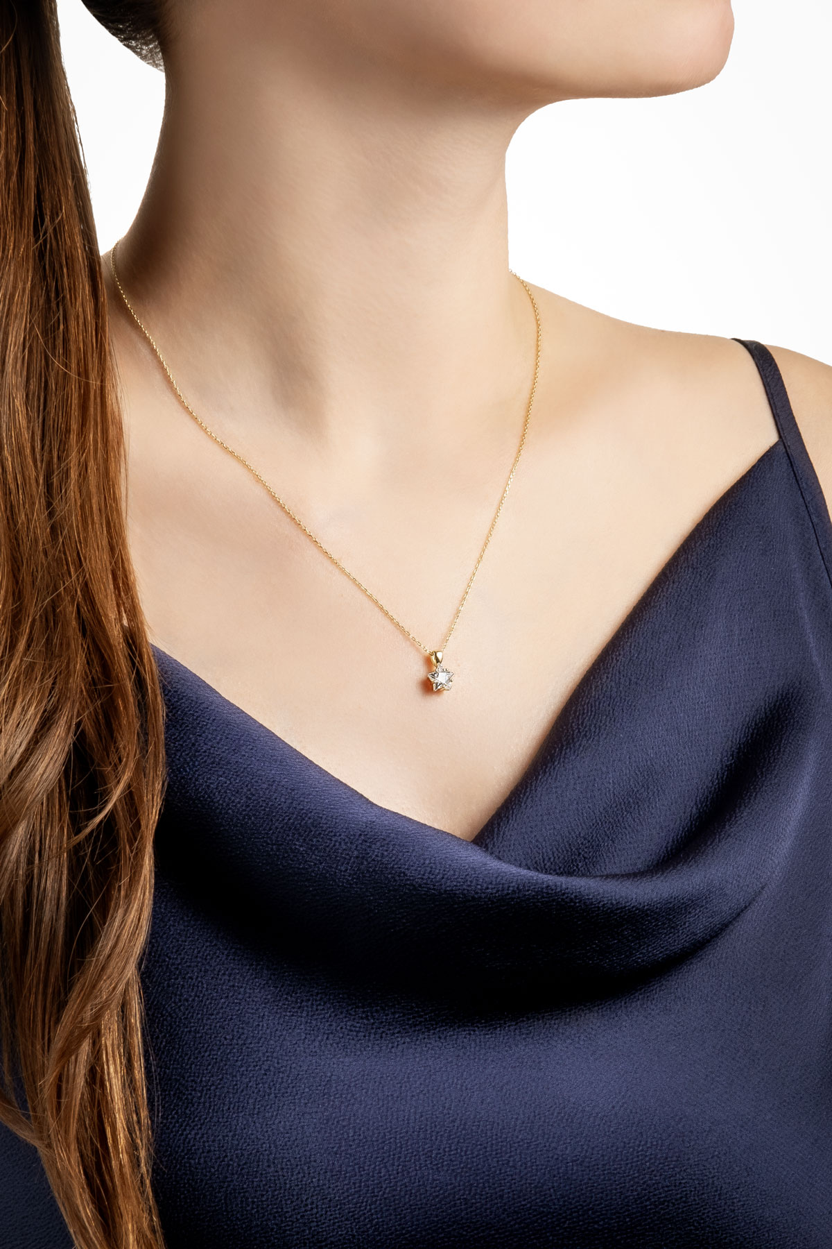 Resim Yıldız Taşlı 18 Ayar Beyaz Altın Kaplama 45 Cm Gümüş Minimal Kolye