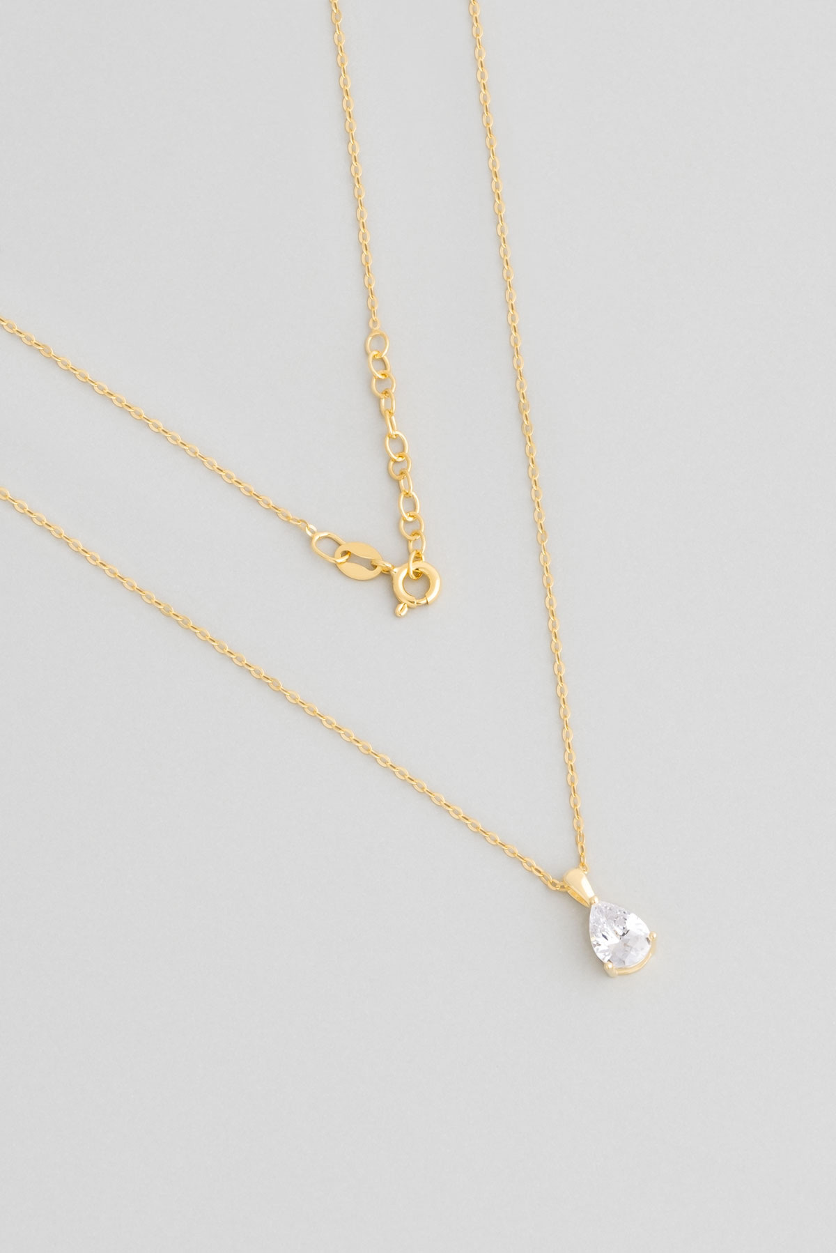 Droplet Cut Stone 18 Karat Yellow Gold Plated 42 cm Silver Necklace