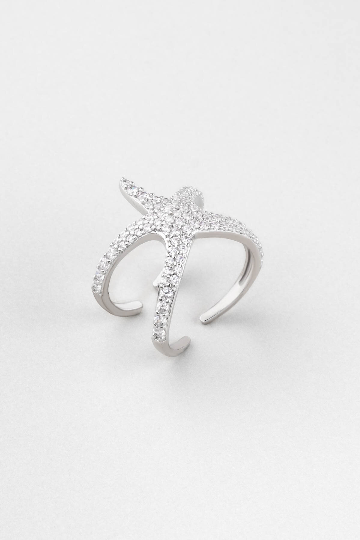 18 Ayar Beyaz Altın Kaplama Ayarlanabilir Gümüş Deniz Yıldızı Yüzük