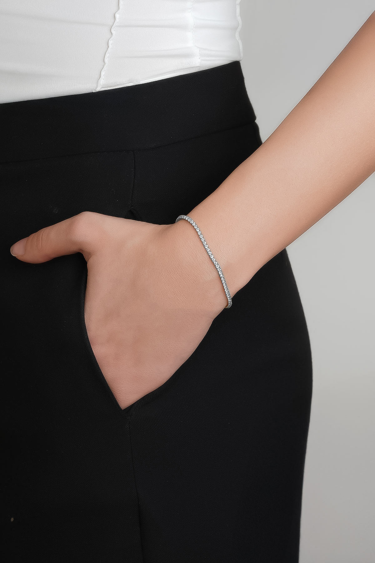 18 Ayar Beyaz Altın Kaplama Gümüş 20 Cm Su Yolu Bileklik 5068040199_3