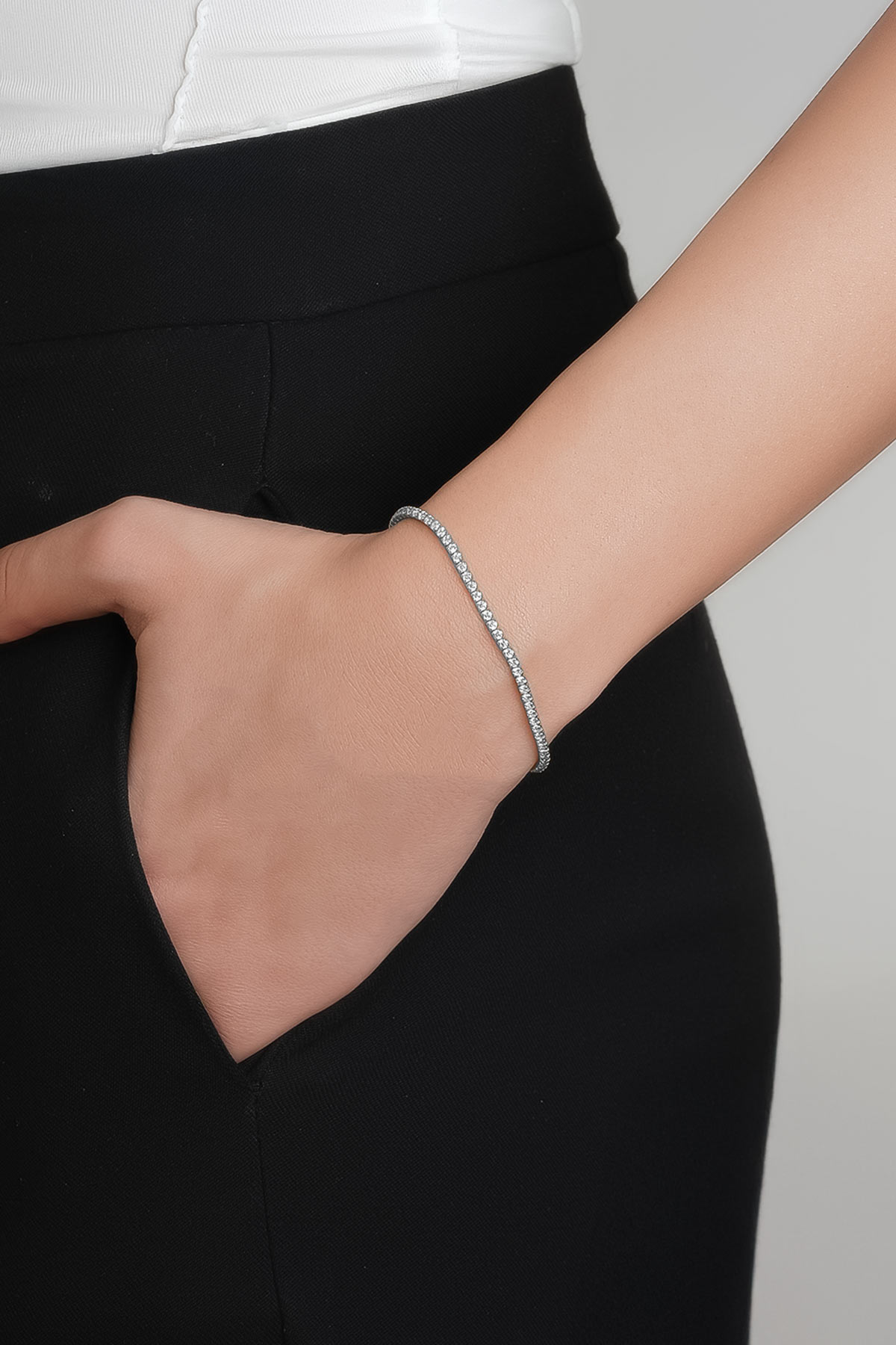18 Ayar Beyaz Altın Kaplama Gümüş 20 Cm Su Yolu Bileklik 5068040199_4