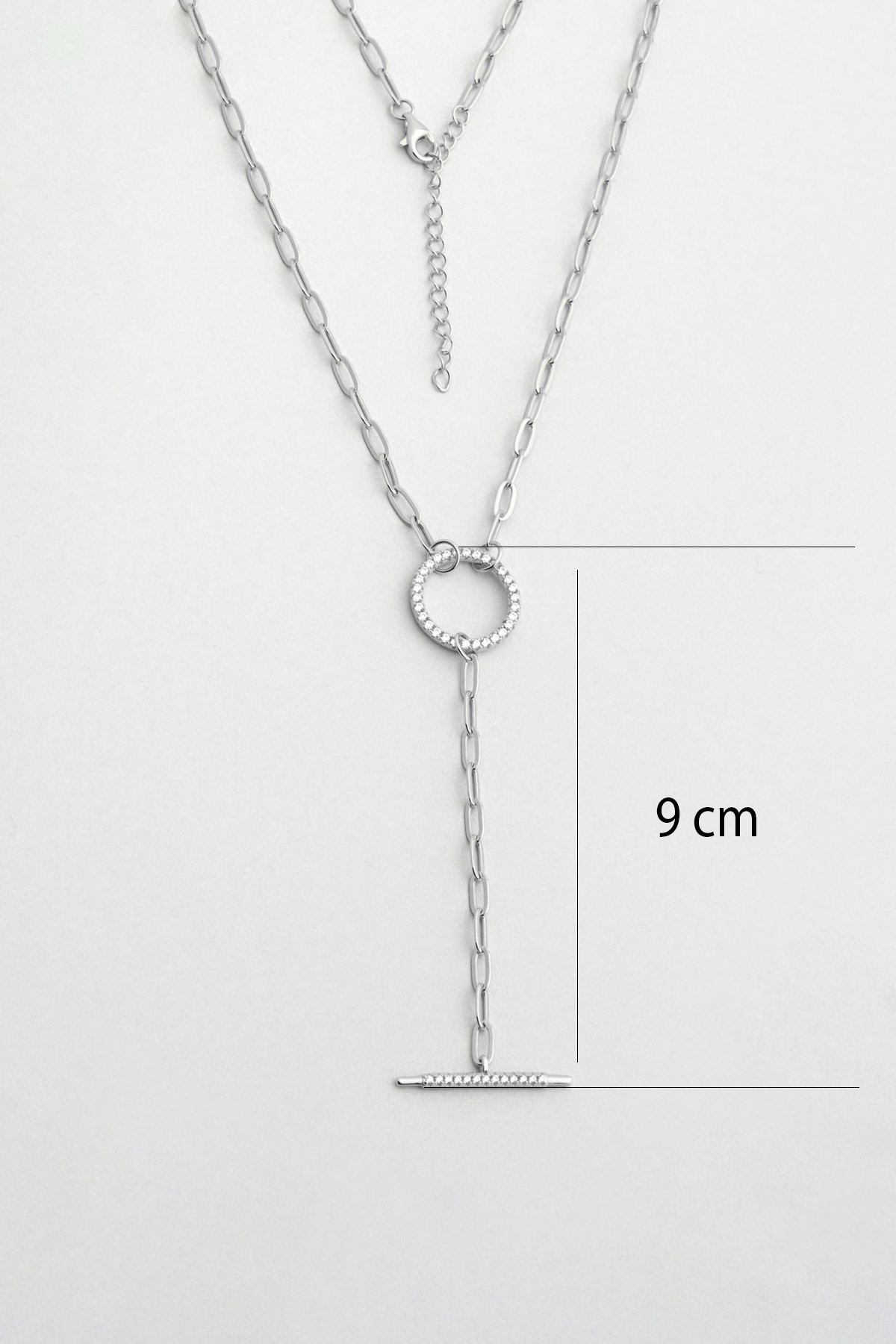 Resim Modern Tasarım 18 Ayar Beyaz Altın Kaplama 45 Cm Gümüş Y Kolye