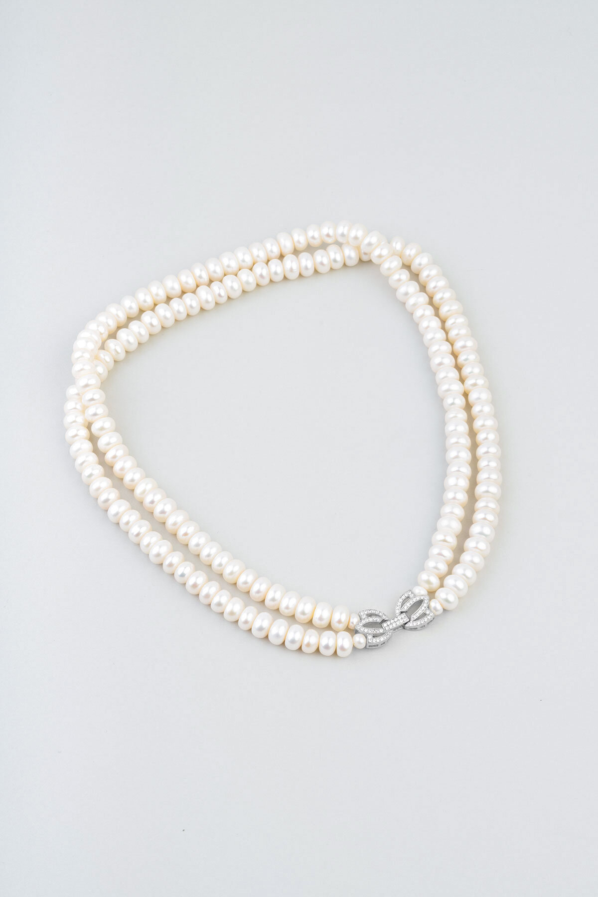 Lotus İnci  18 Ayar Beyaz Altın Kaplama 42 Cm Gümüş Choker Kolye