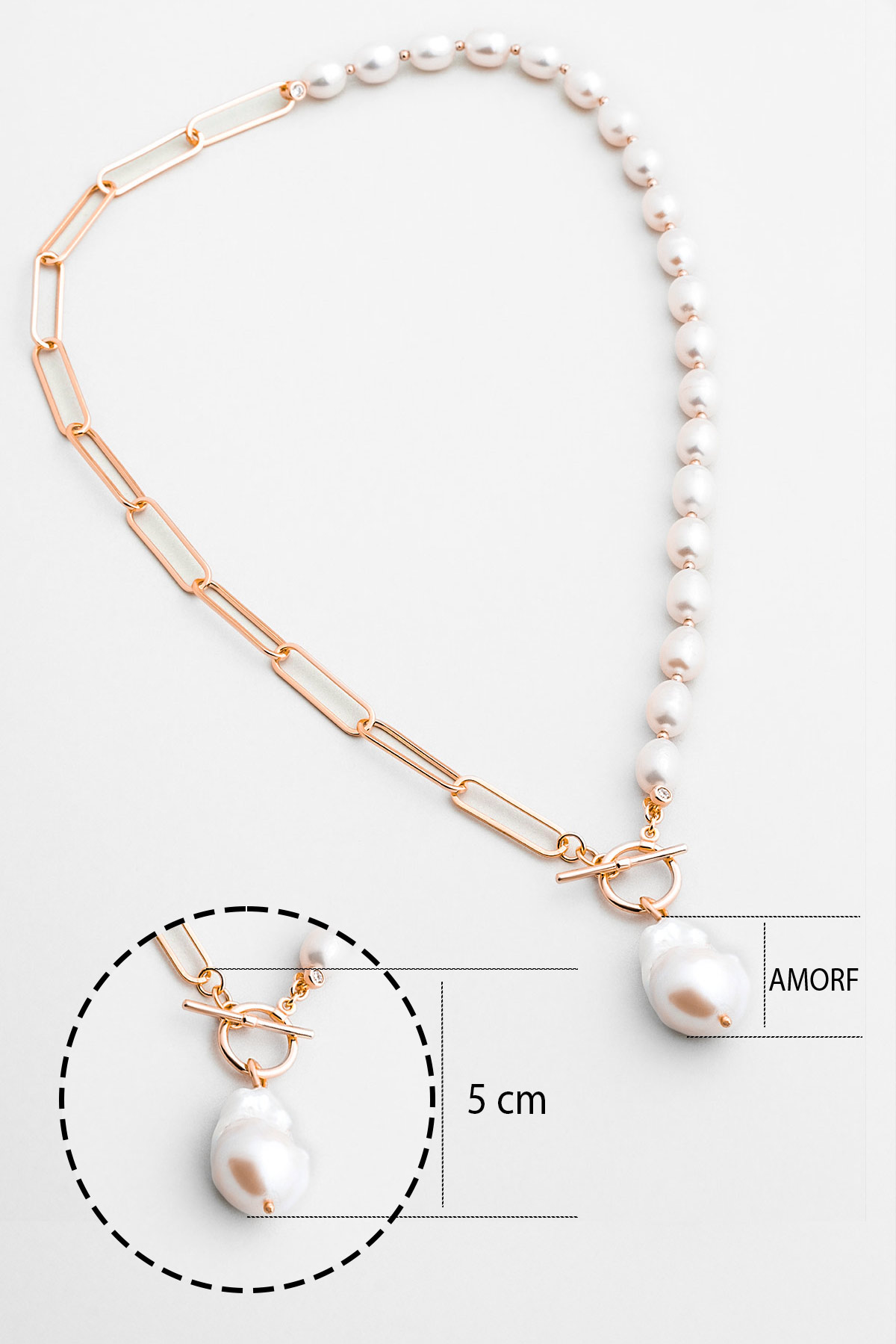 Resim Arianna 18 Ayar Rose Altın Kaplama 45 Cm Gümüş İnci Kolye