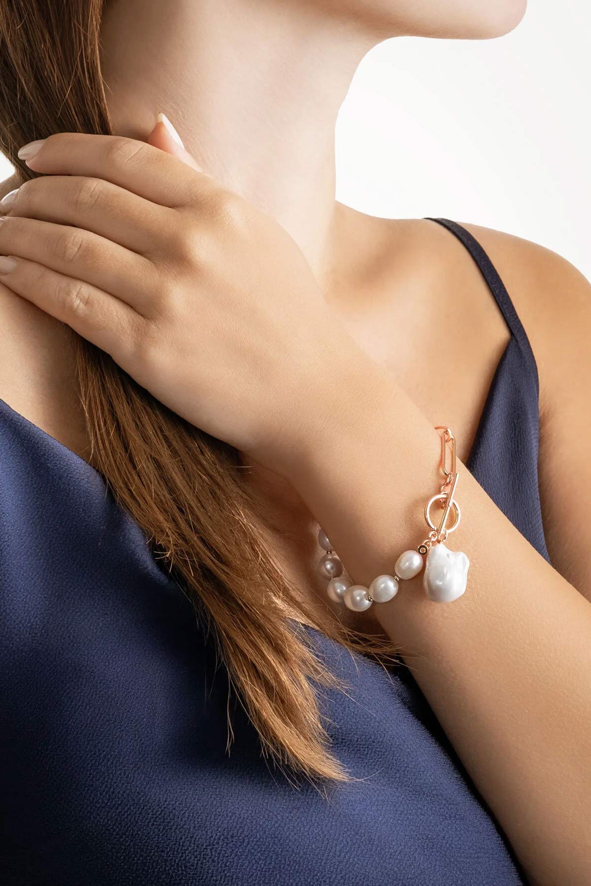 Nancy 18 Ayar Rose Altın Kaplama 21 Cm Gümüş İnci Bileklik 5120186245_3