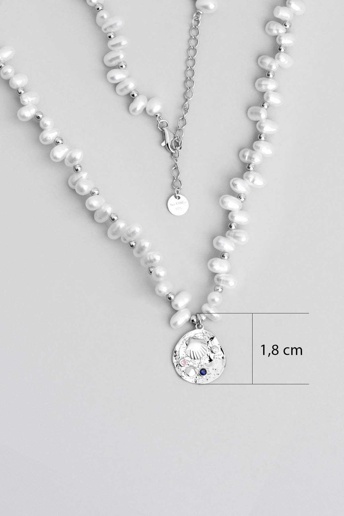 Deniz Kabuğu 18 Ayar Beyaz Altın Kaplama 45 Cm Gümüş İnci Kolye 5120526299_2