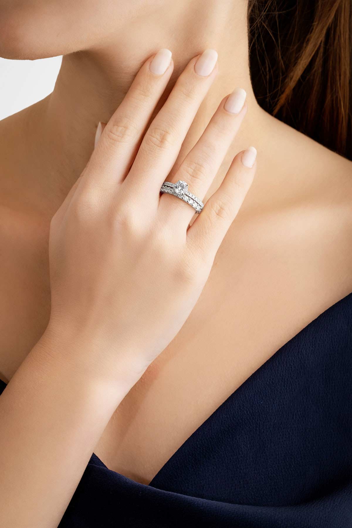 Resim Pure Love 18 Ayar Beyaz Altın Kaplama Gümüş İkili Tektaş Yüzük