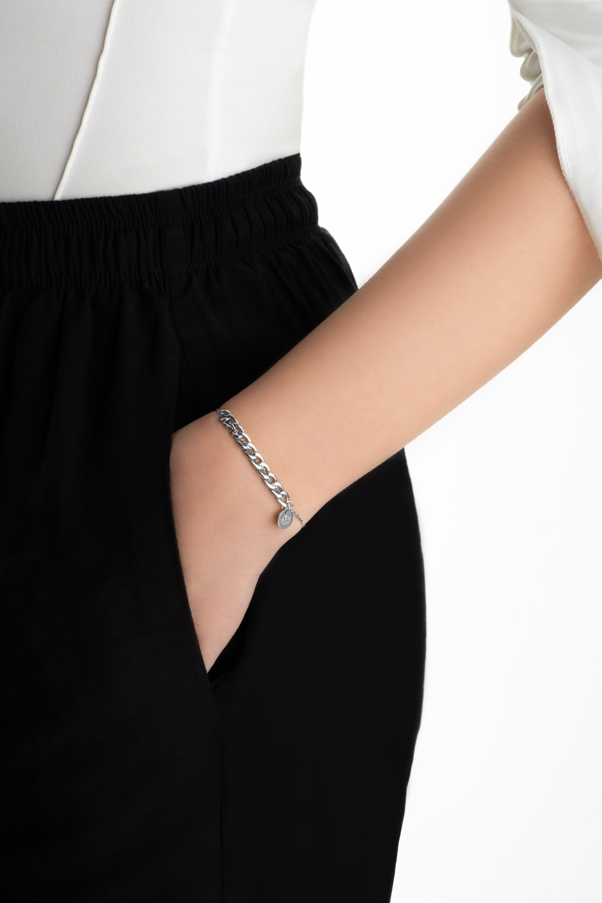 Bella 18 Ayar Beyaz Altın Kaplama 18 Cm Gümüş Bileklik 5125949999_3