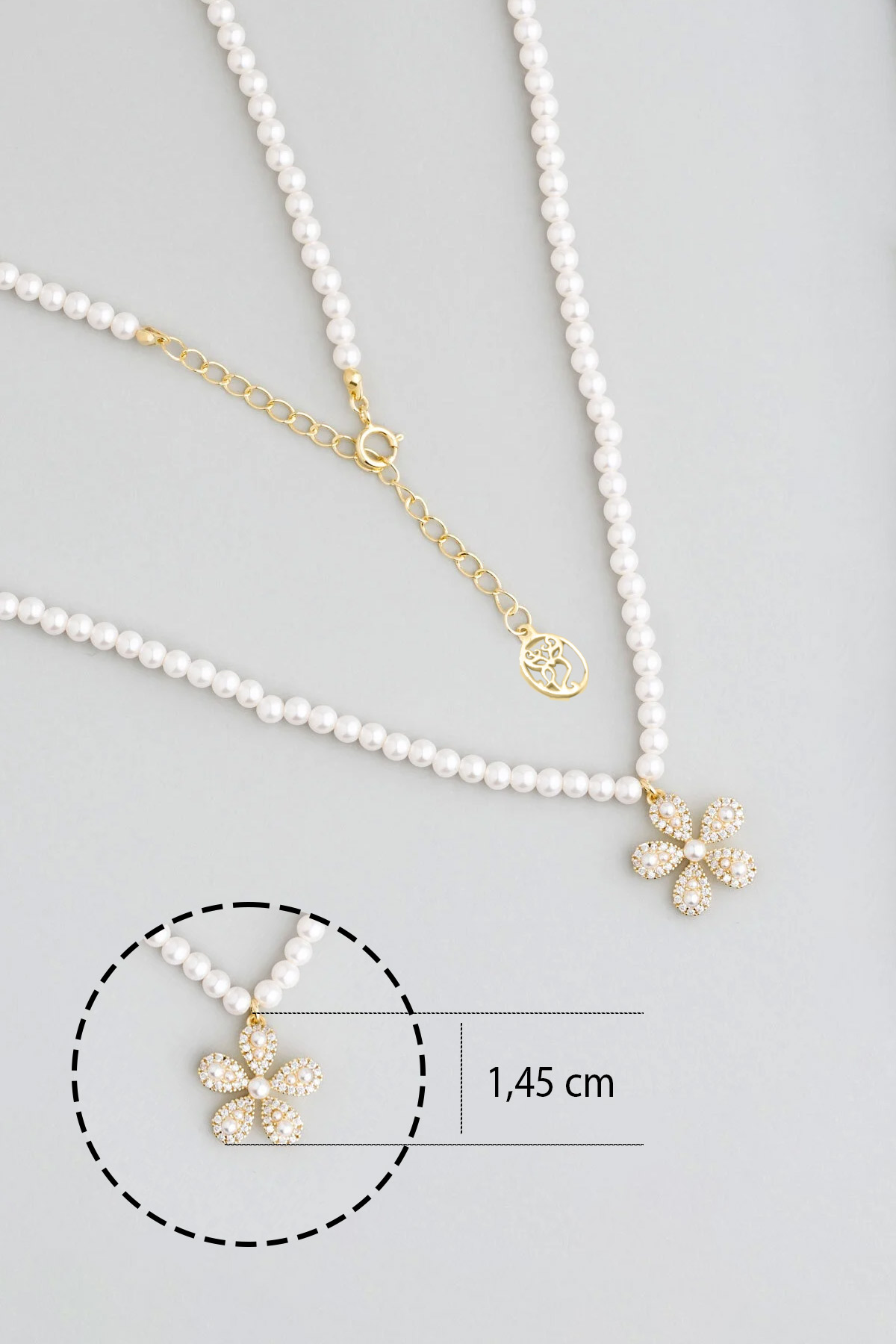 Resim İnci Çiçeği 18 Ayar Sarı Altın Kaplama 40 Cm Gümüş Minimal Kolye