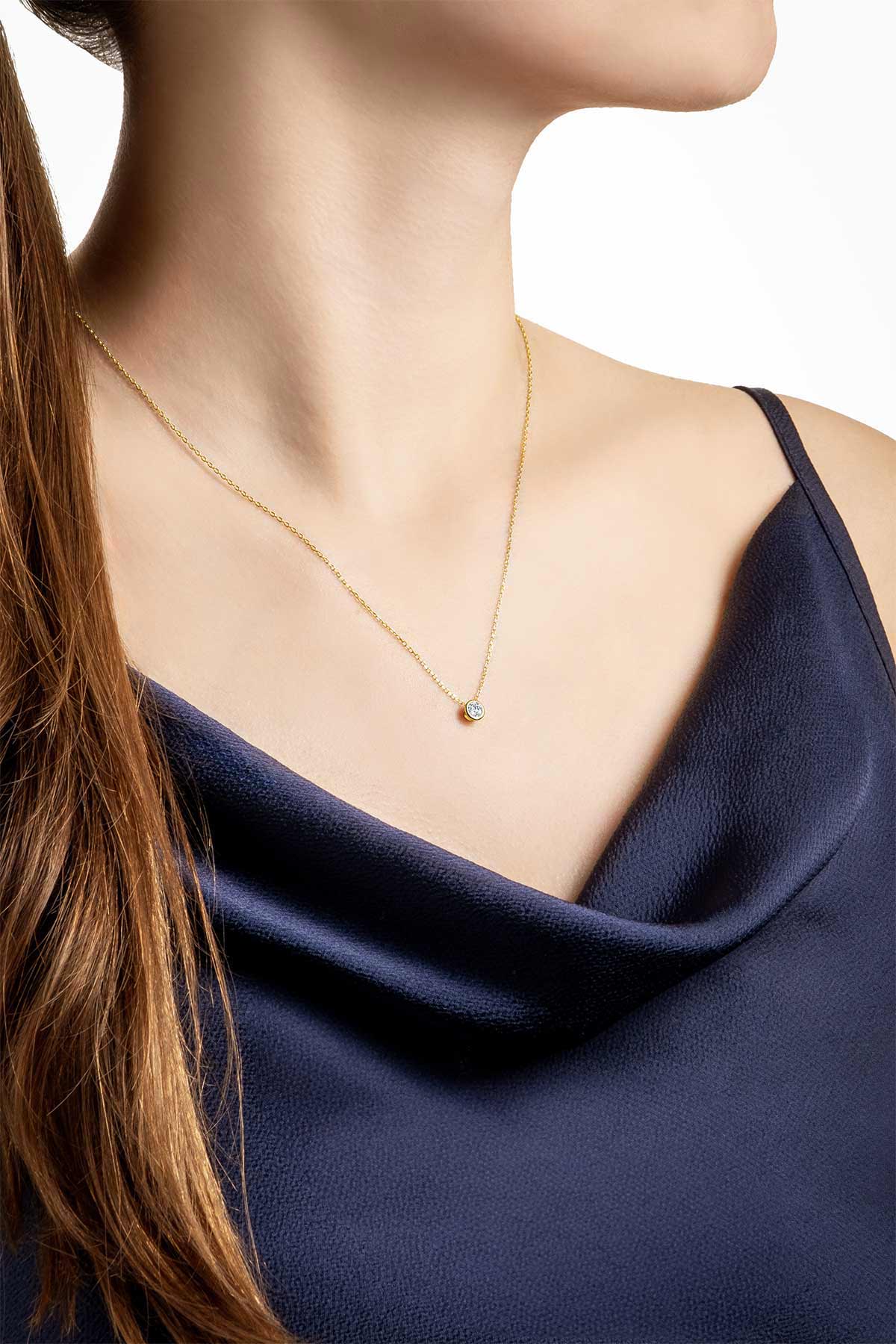 Resim Tektaş 18 Ayar Sarı Altın Kaplama 45 Cm Ayarlanabilir Gümüş Minimal Kolye