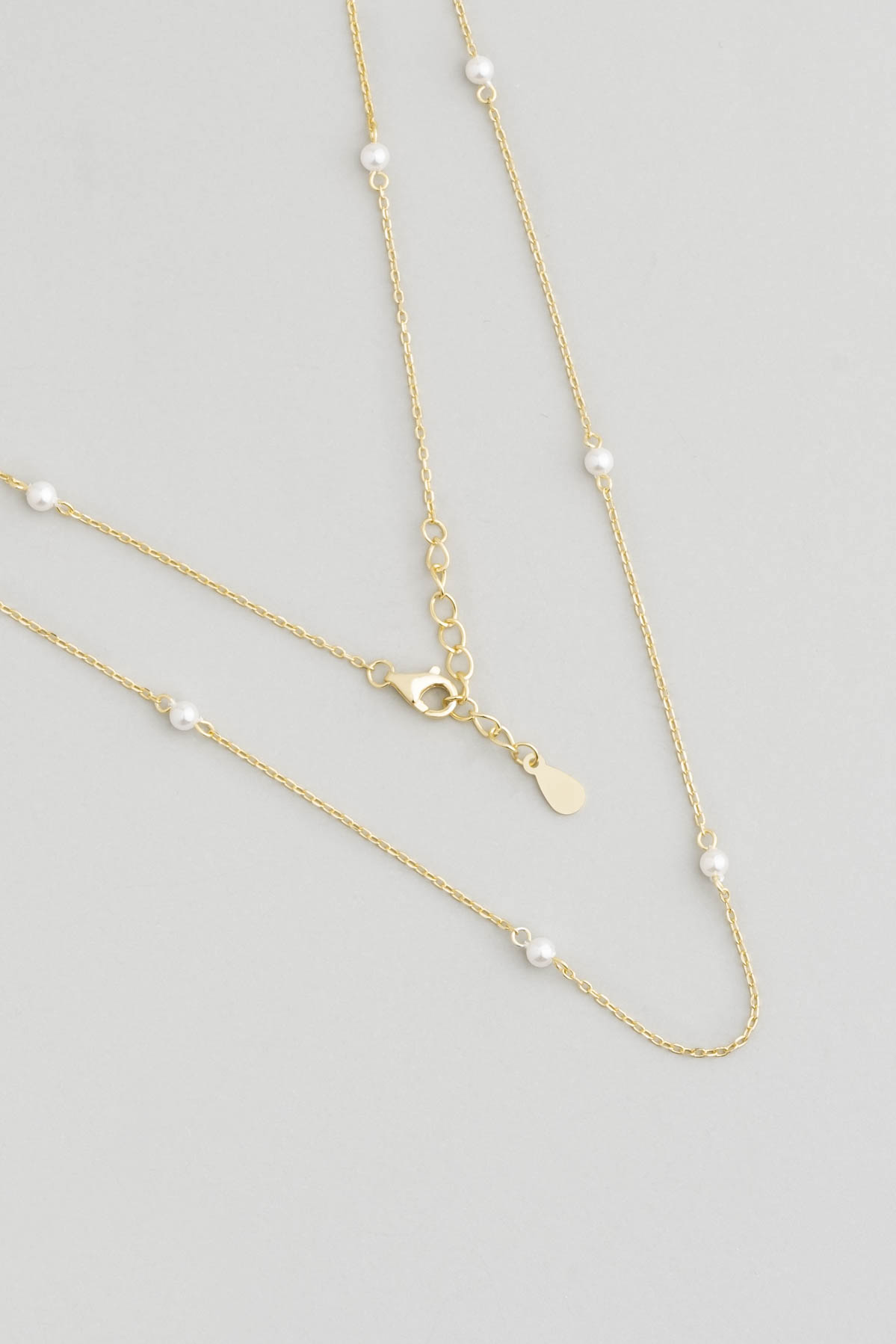 Pearl Stone 18 Karat Yellow Gold Plated Silver Chain Necklace