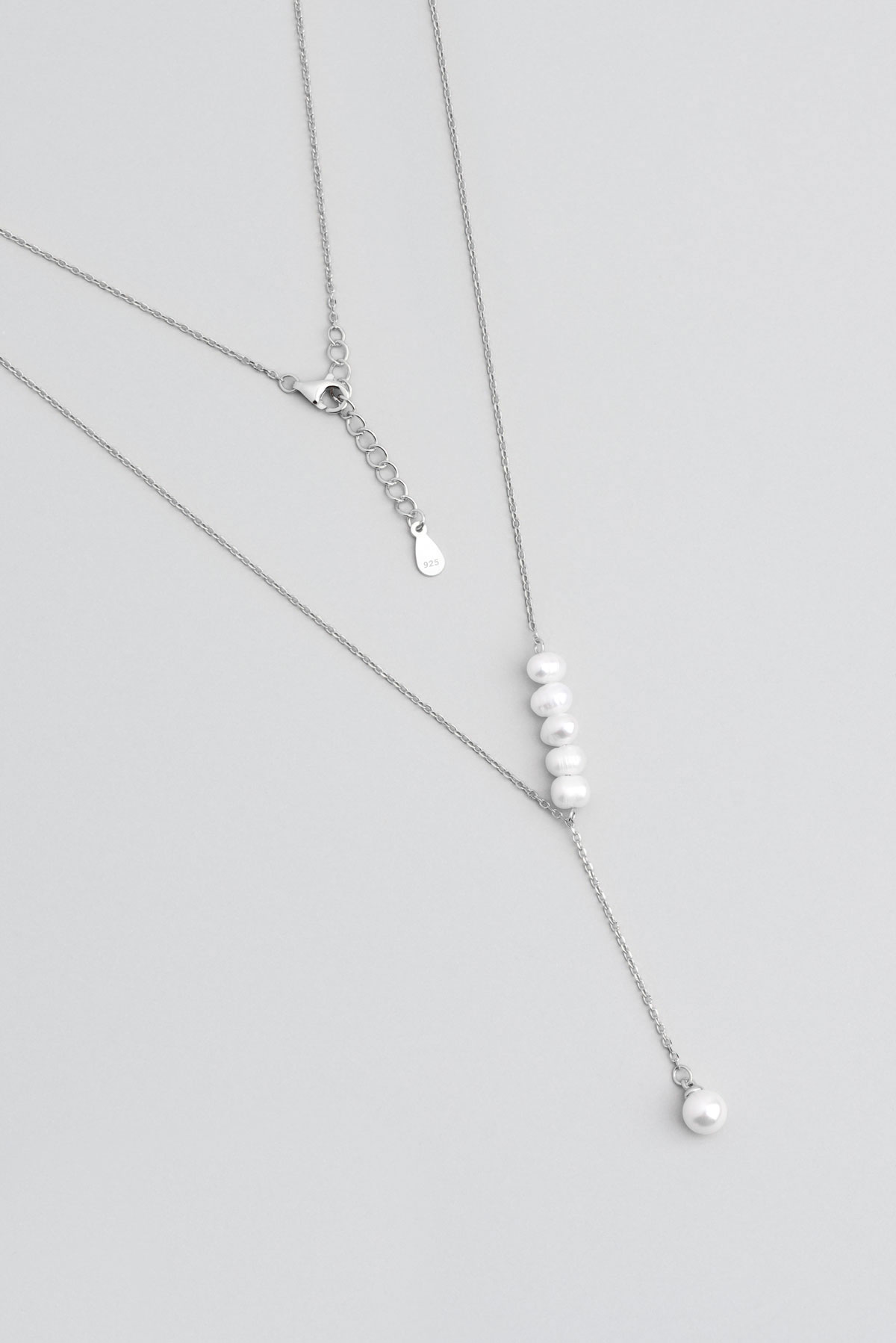  Minimal Pearl Stone 18 Karat White Gold Plated Silver Necklace