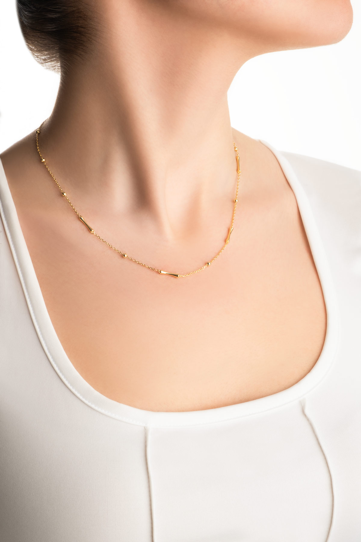 Resim Minimal Dizayn 18 Ayar Sarı Altın Kaplama 45 Cm Gümüş Zincir Kolye