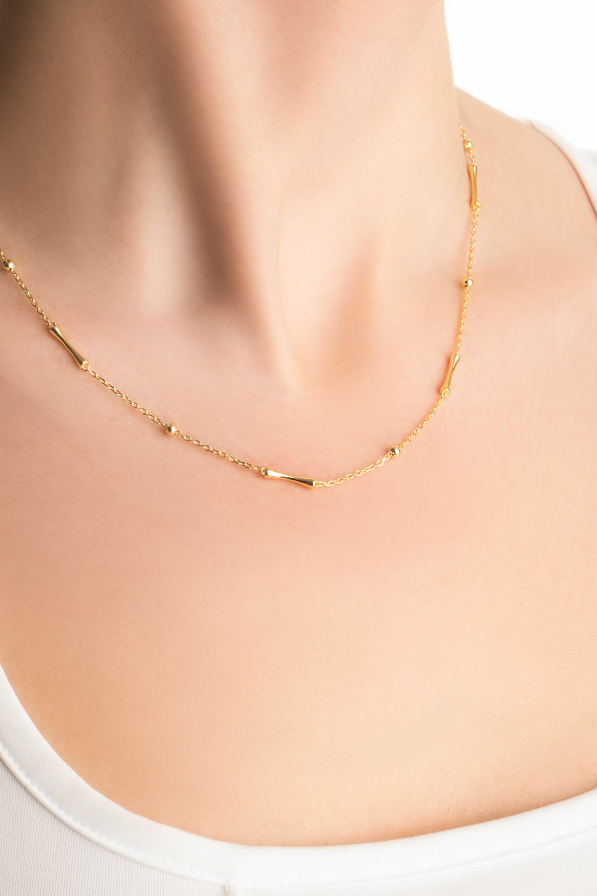 Resim Minimal Dizayn 18 Ayar Sarı Altın Kaplama 45 Cm Gümüş Zincir Kolye