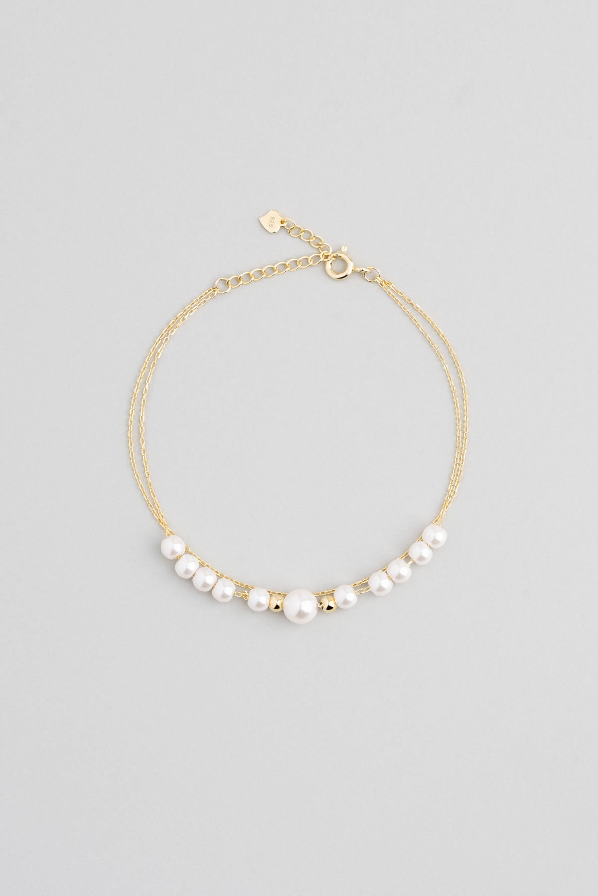 18 Carat Yellow Gold Plated Silver Bracelet with Pearl Stone