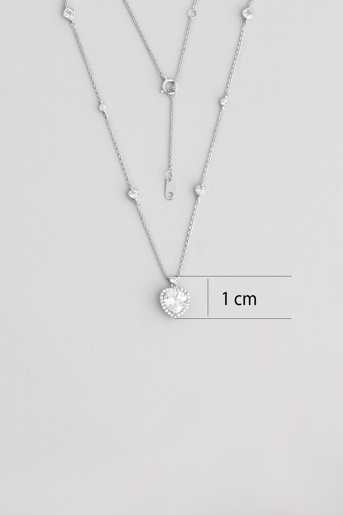Resim Aşk Kalbi 18 Ayar Beyaz Altın Kaplama 45 Cm  Gümüş Minimal Kolye