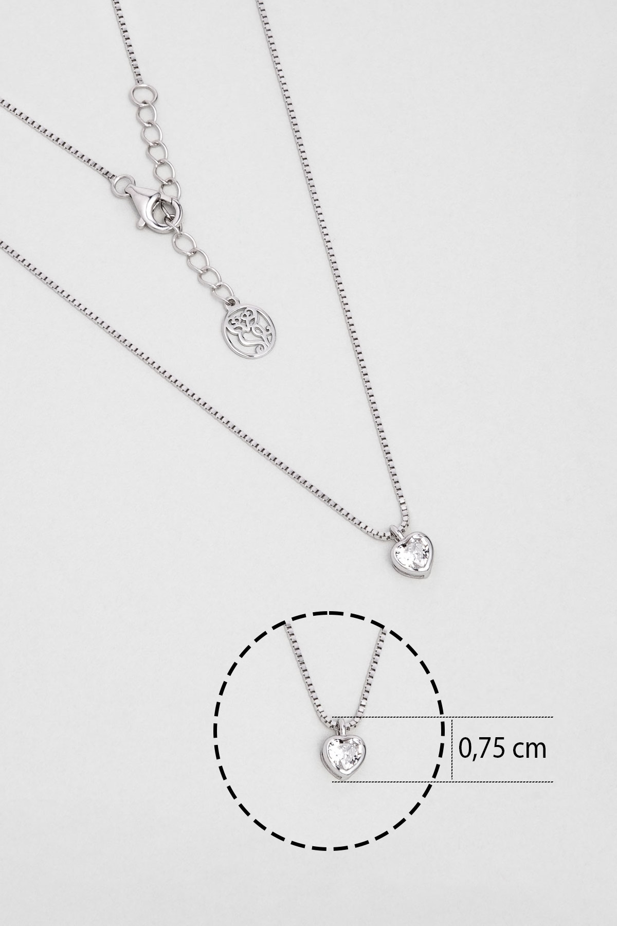 Resim Romantik Aşk 18 Ayar Beyaz Altın Kaplama 43 Cm Gümüş Kalp Kolye