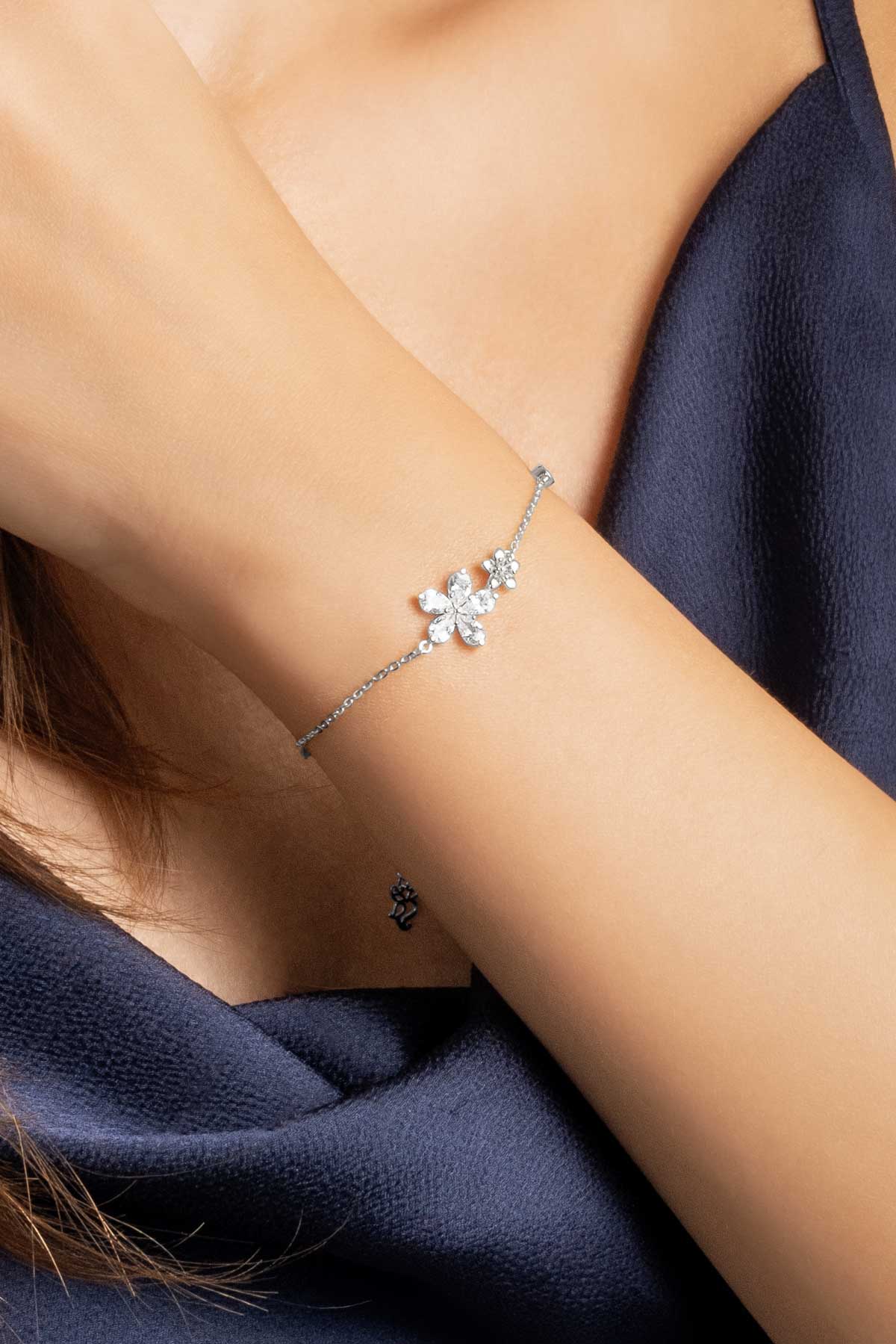 Gelincik 18 Ayar Beyaz Altın Kaplama 19 Cm Gümüş Bileklik 5152900199_3