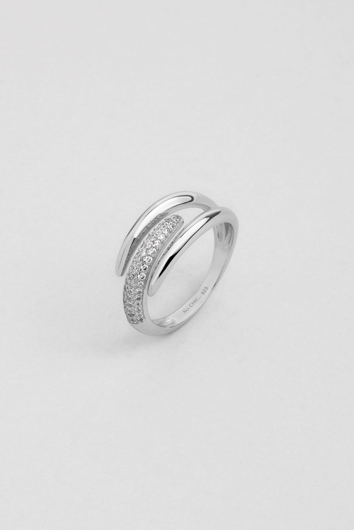 Modern Çizgi 18 Ayar Beyaz Altın Kaplama Gümüş Minimal Yüzük