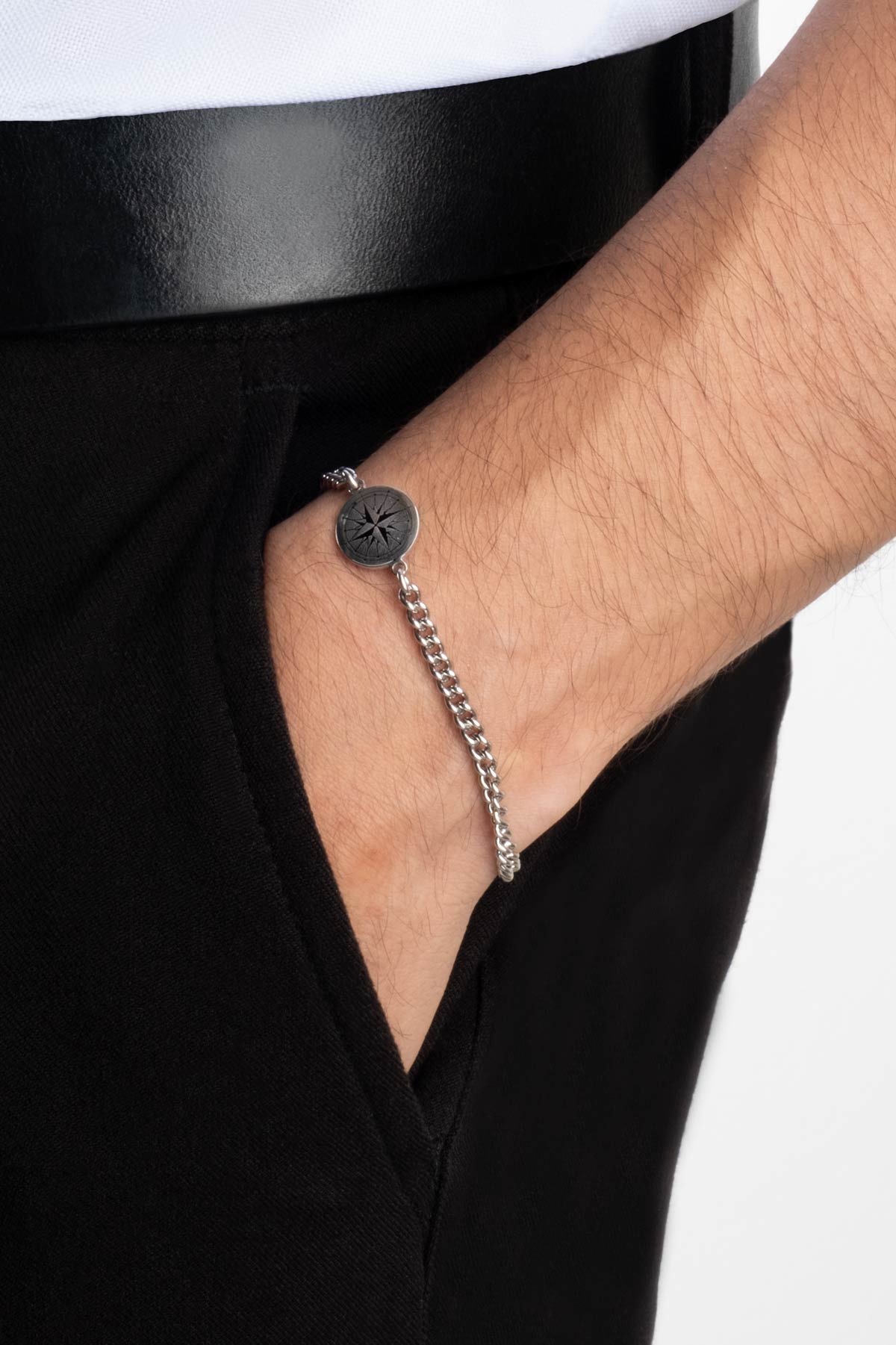 Resim İtalyan Tasarım Pusula 22 Cm Gümüş Erkek Bileklik