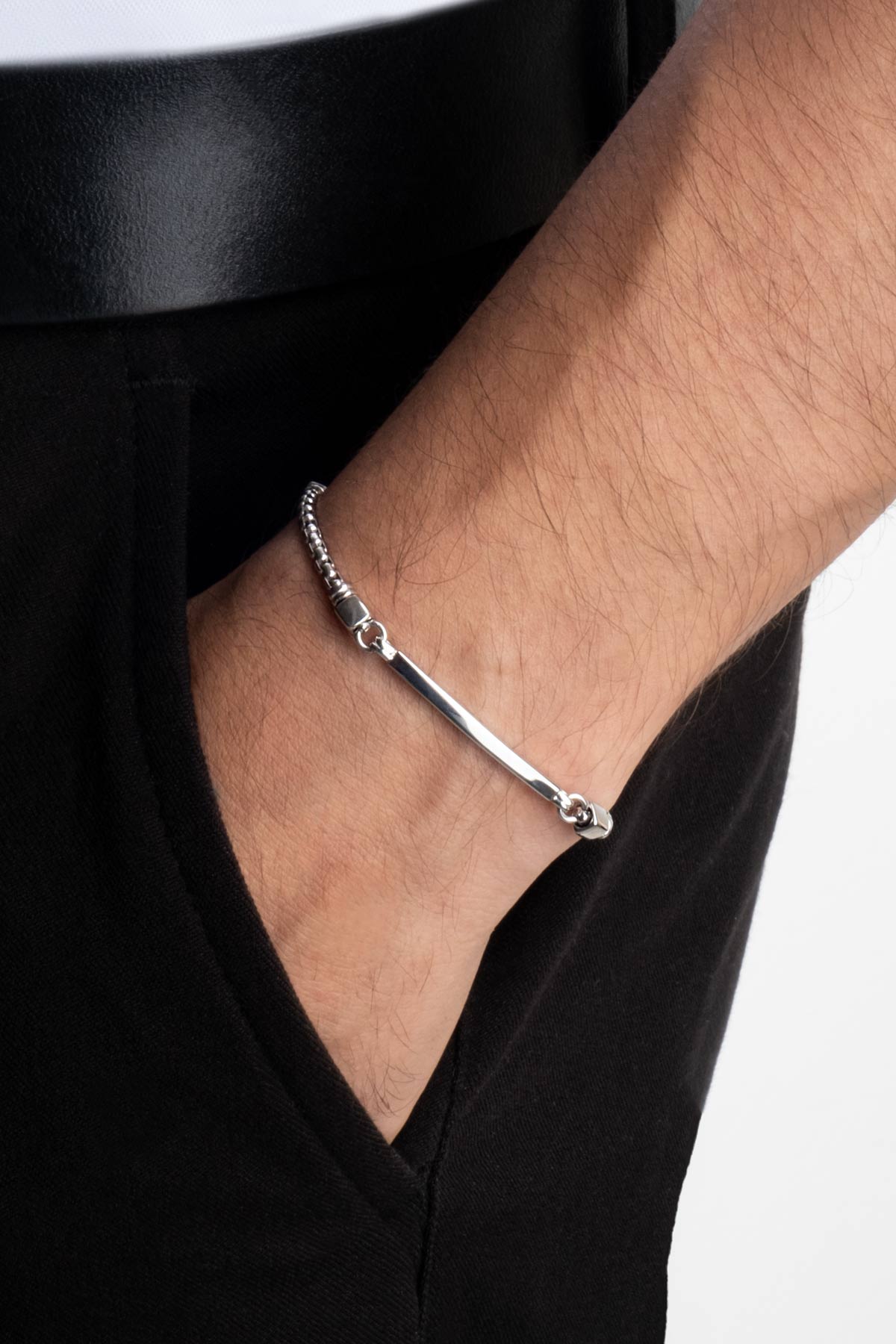 Resim İtalyan Tasarım 22 Cm Gümüş Erkek Zincir Bileklik