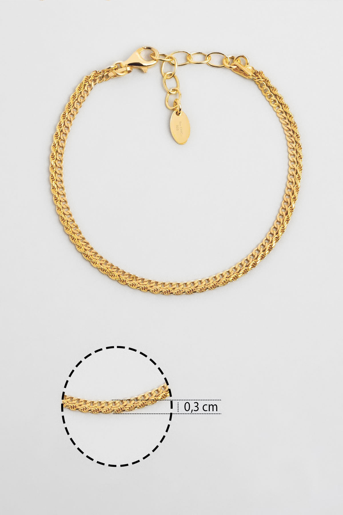 Resim İtalyan Tasarım Elena 18 Ayar Sarı Altın Kaplama 19 Cm Gümüş Bileklik