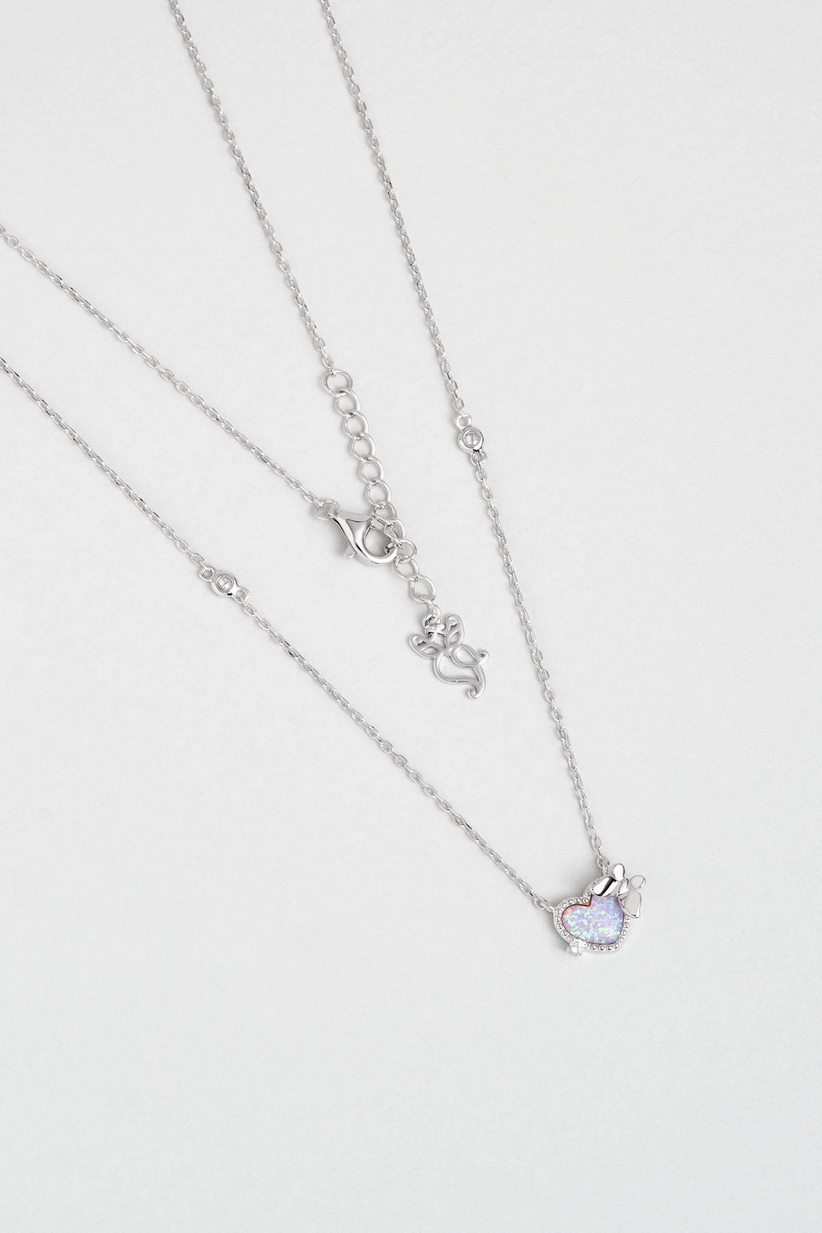 Aşk Kelebeği 18 Ayar Beyaz Altın Kaplama 45 Cm Gümüş Kalp Kolye